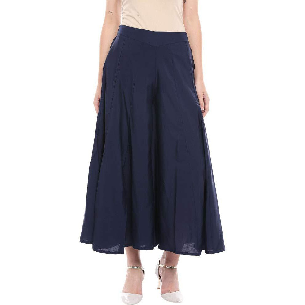 Aurelia Womens Solid Flared Palazzo Pants (Navy_Large)