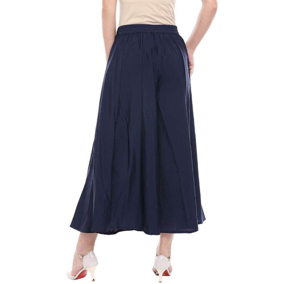 Aurelia Womens Solid Flared Palazzo Pants (Navy_Large)