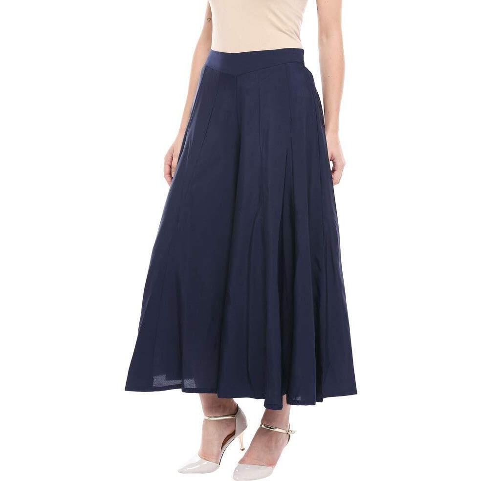 Aurelia Womens Solid Flared Palazzo Pants (Navy_Small)