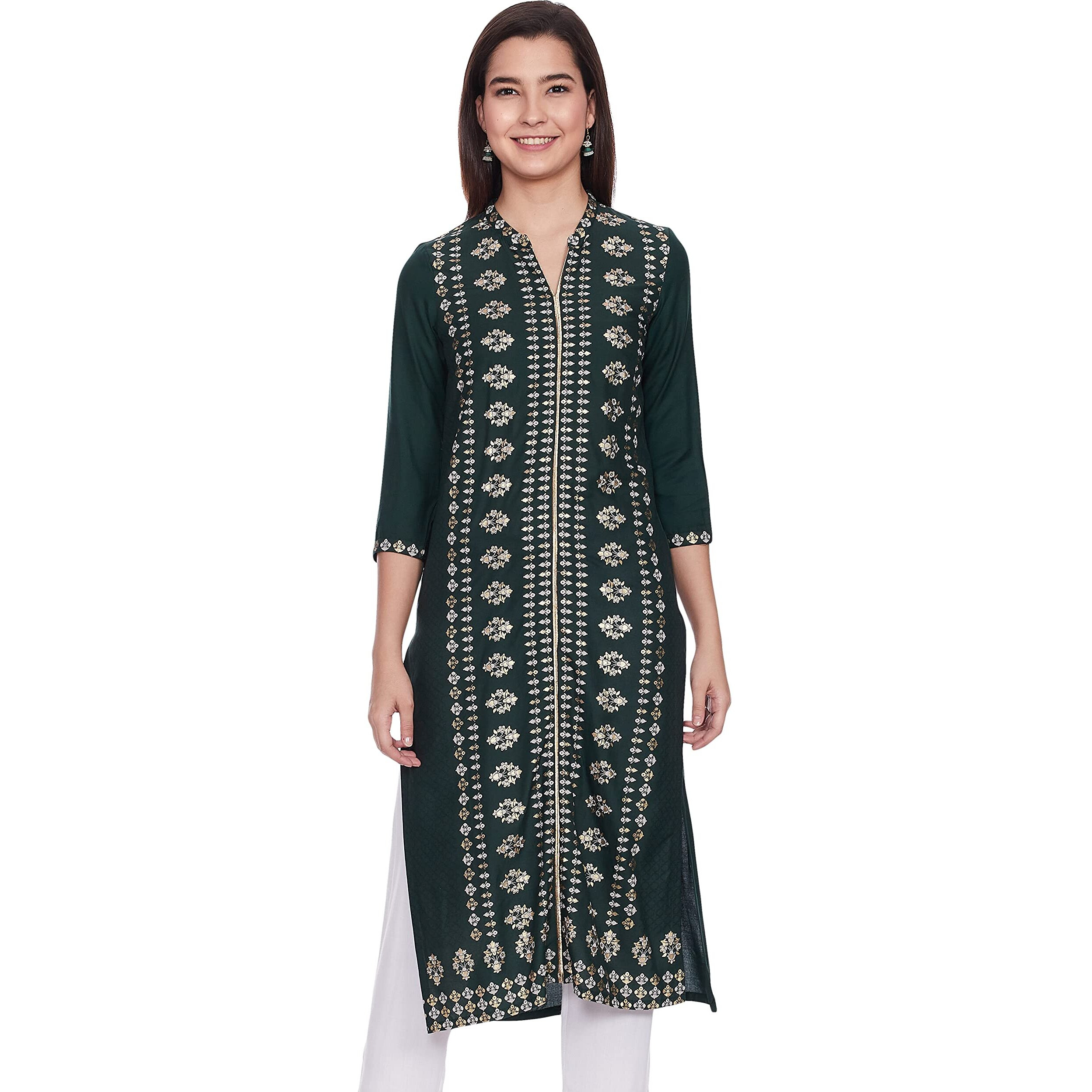 W for Woman Women's Regular Kurta (21FEW13554L-114310_Teal 8)