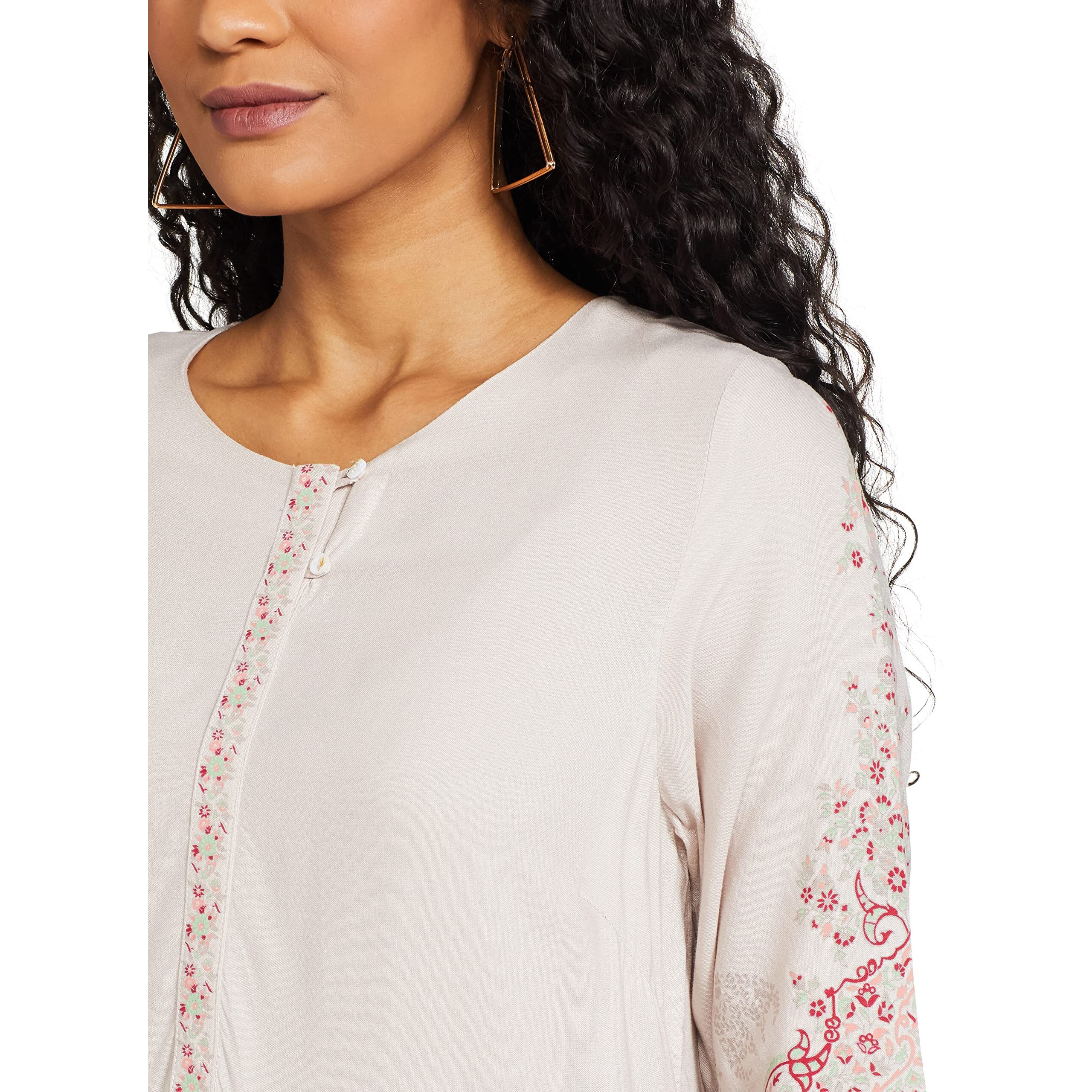 W Light Pink Floral Printed Regular Kurta for Women