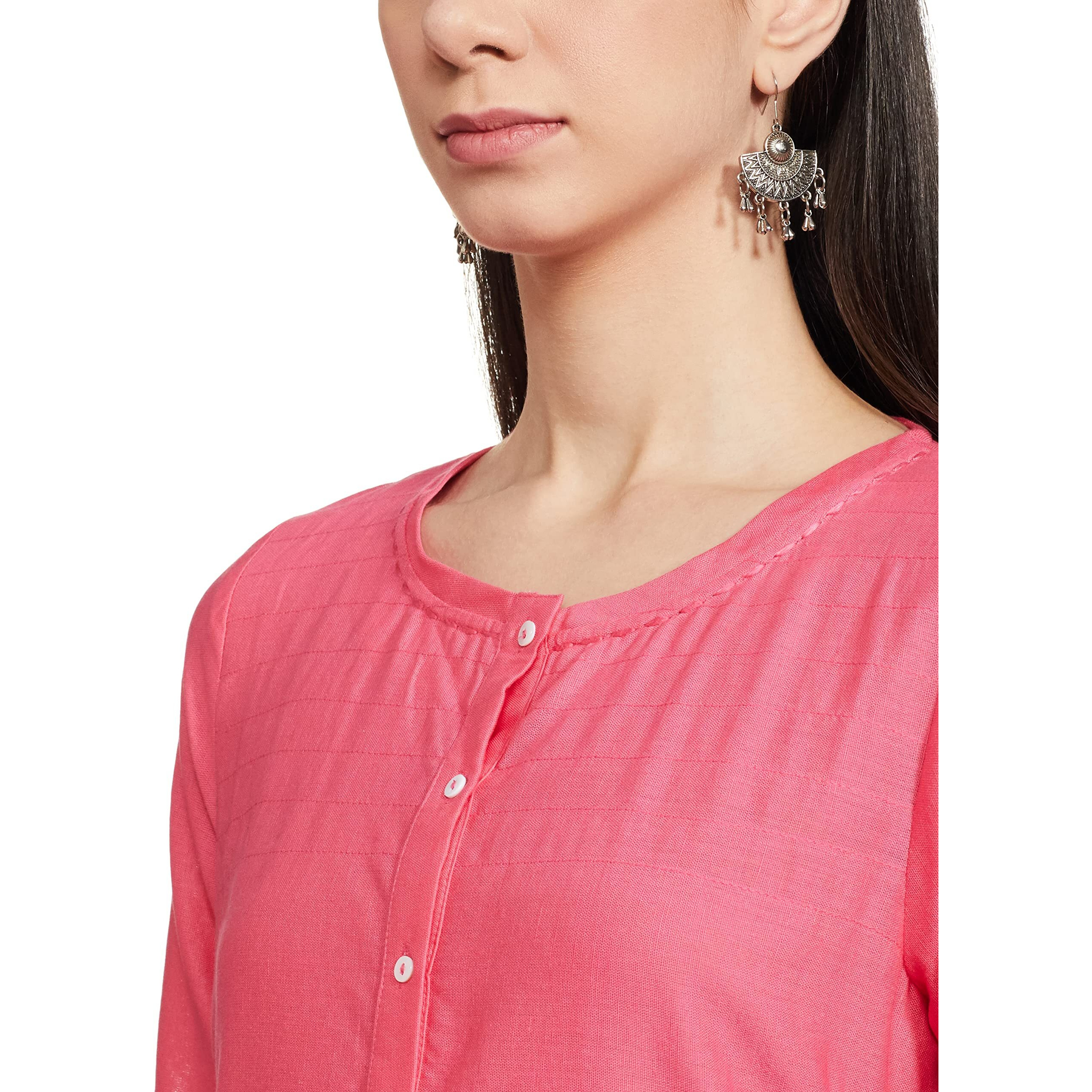W for Woman Cotton Yellow Solid Round Neck Straight Kurta_20FEW13783-213749M_S