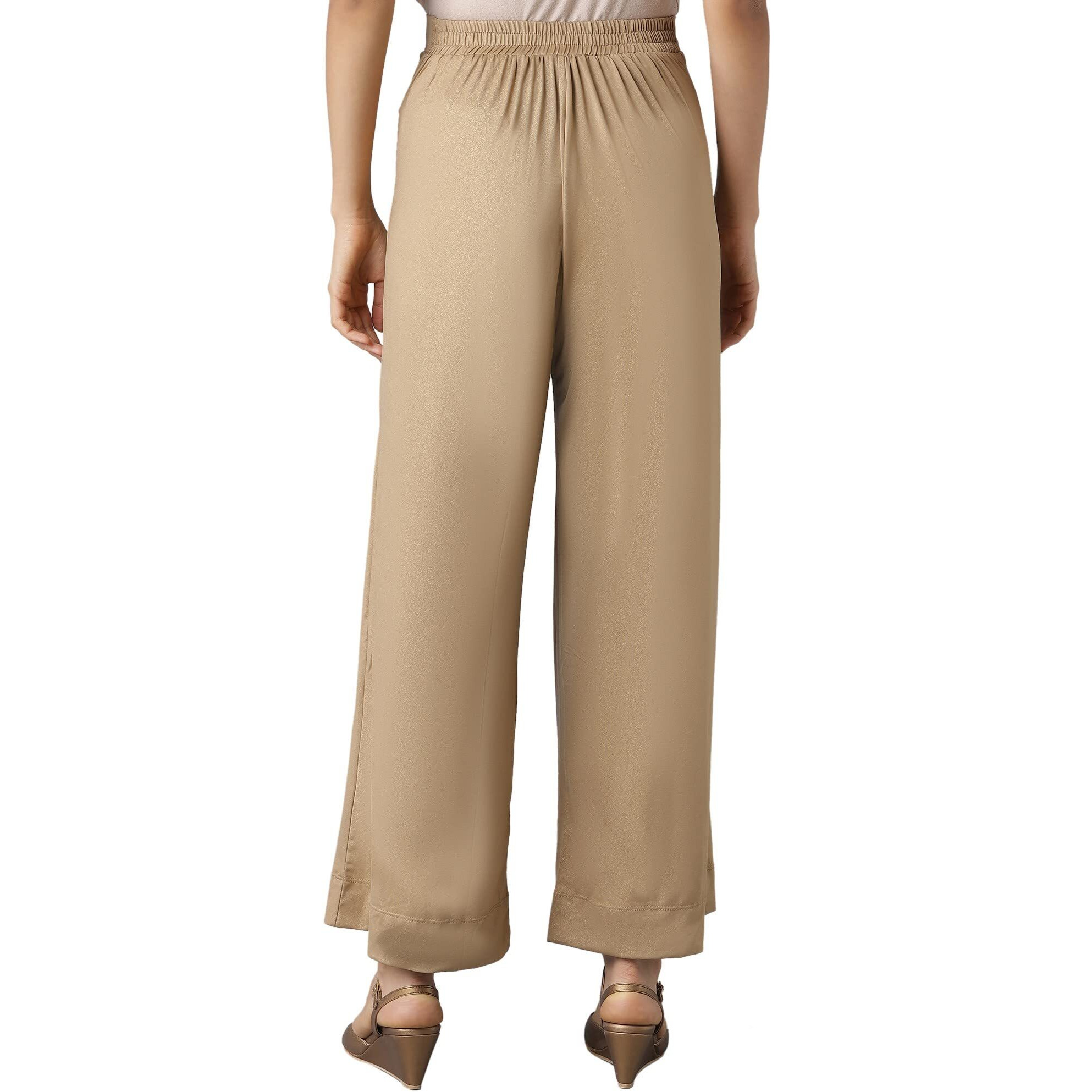 Aurelia Gold Solid Poly-Blend Palazzos Ethnic Bottomwear