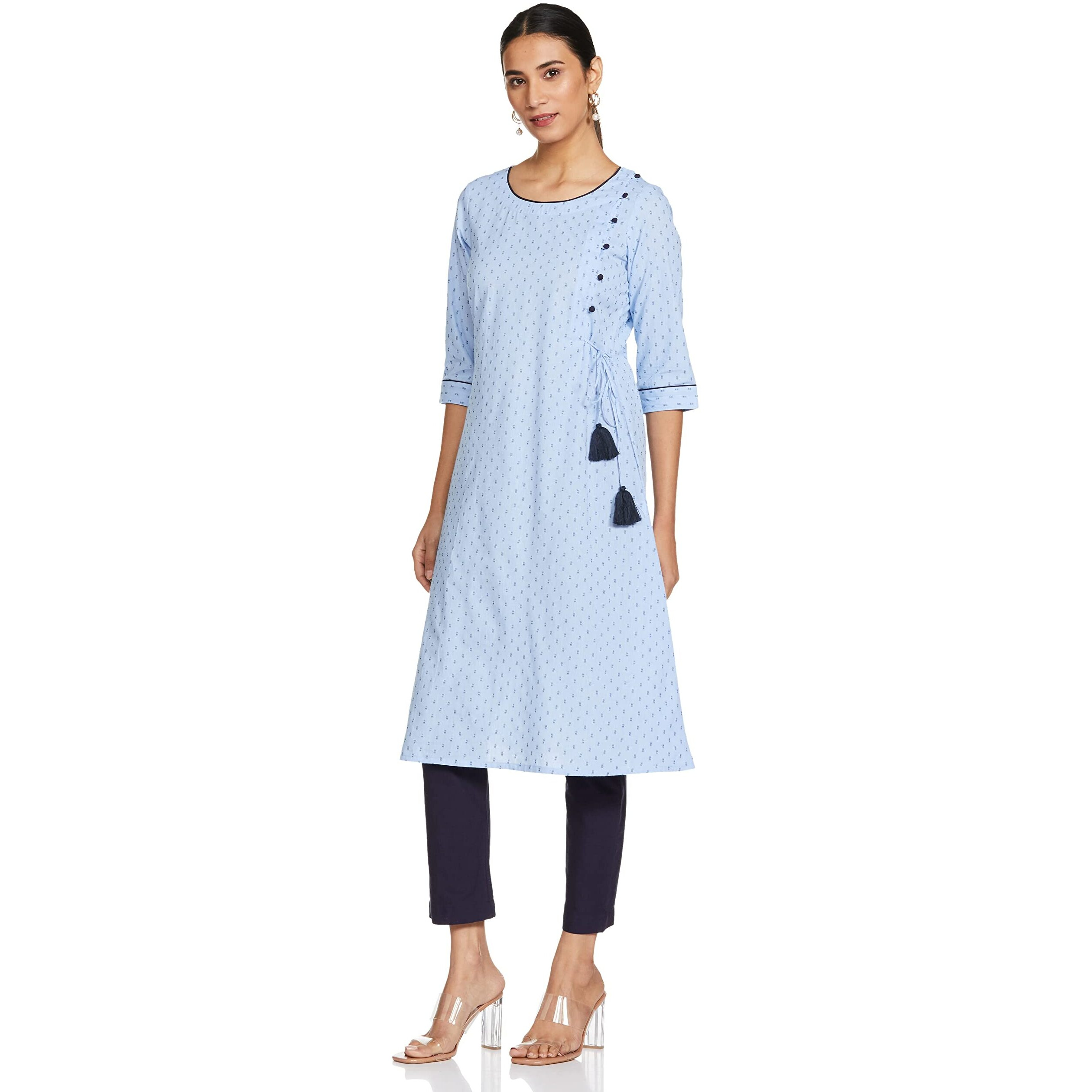 Aurelia Women's Cotton Kurta with Pant (21Onas12608-702671-Blue-M_Powder Blue_M)
