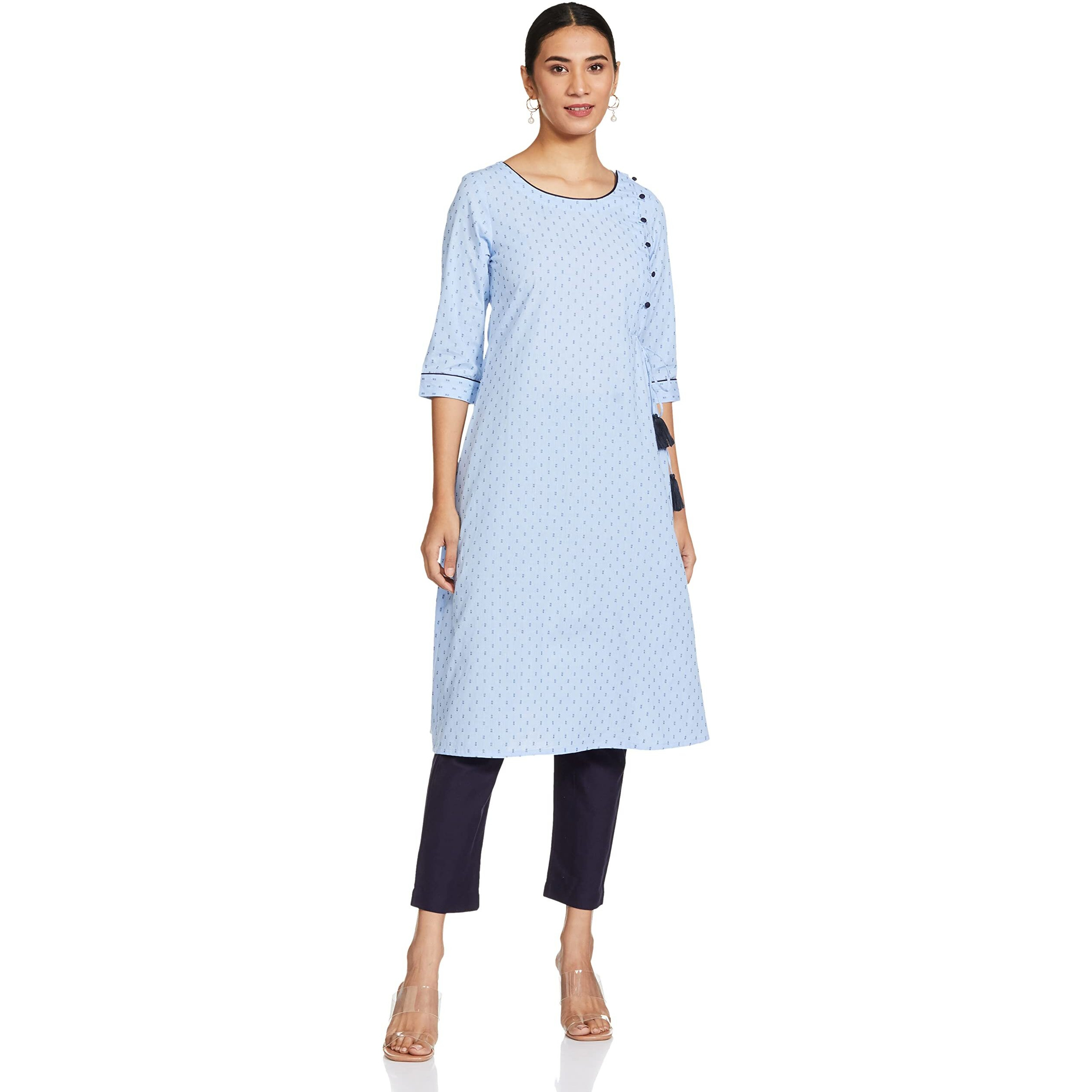 Aurelia Women's Cotton Kurta & Pant (21ONAS12608-702671_Powder Blue_XL)