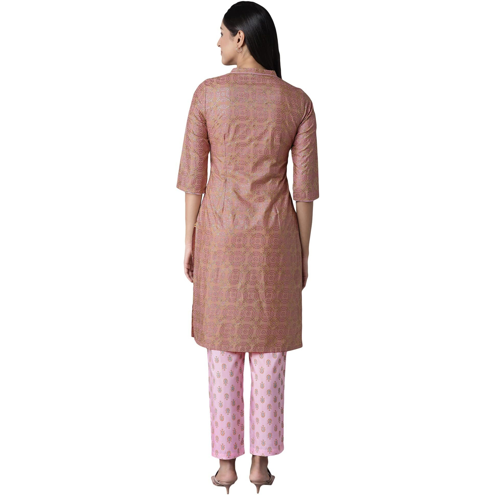 Aurelia Women's Polyester Kurta-Trousers (21ONAS12909-505030_Beige_S)