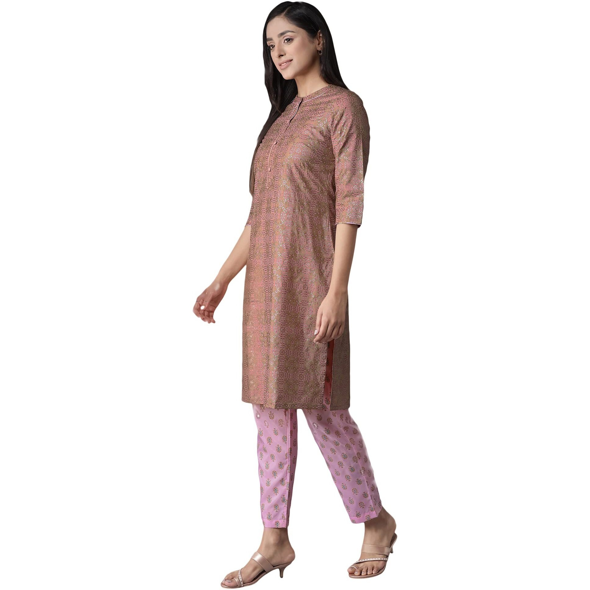 Aurelia Women's Polyester Kurta-Trousers (21ONAS12909-505030_Beige_S)