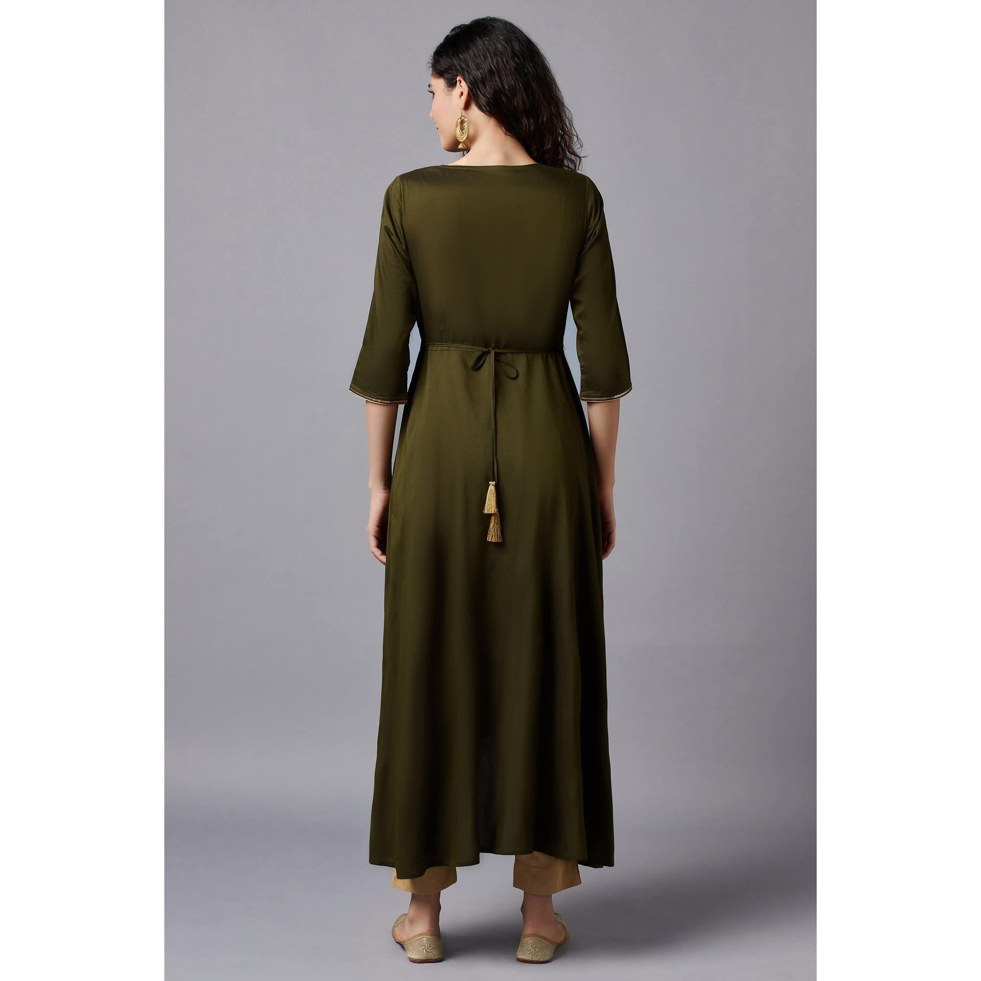 Aurelia Women's Viscose Solid Loose Kurta (22FEA13188-703039_Green_XS)