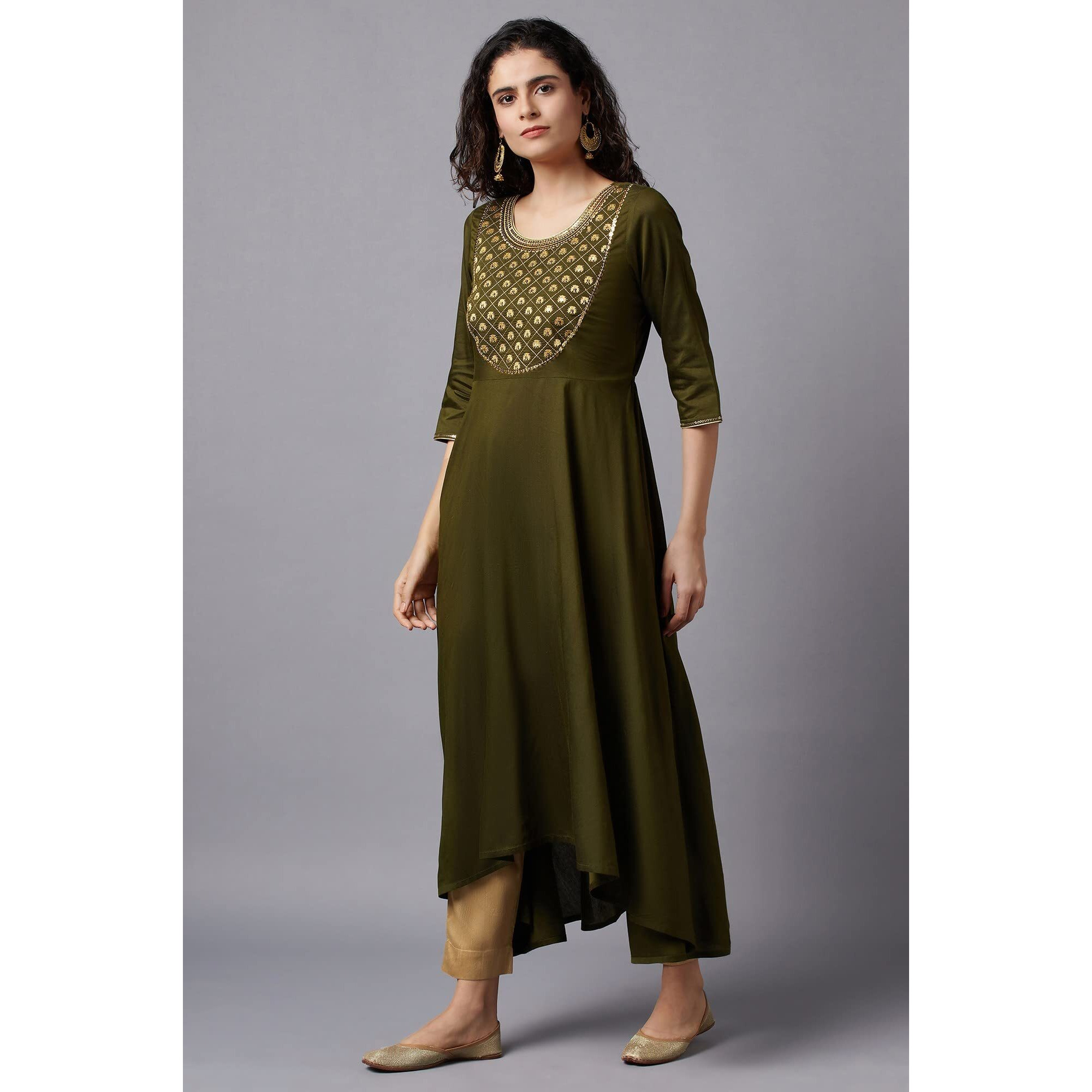 Aurelia Women's Viscose Solid Loose Kurta (22FEA13188-703039_Green_XS)