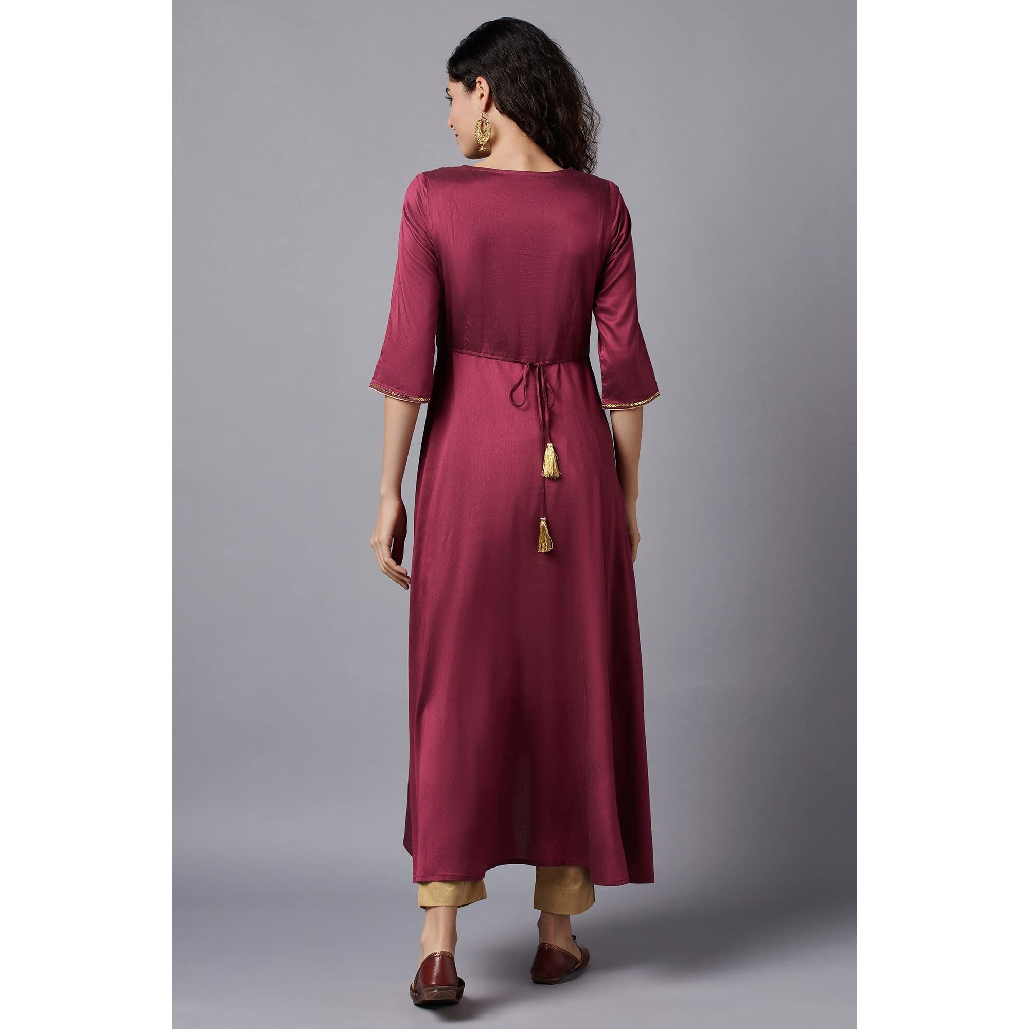 Aurelia Red Embroidered Regular Kurta with Zari