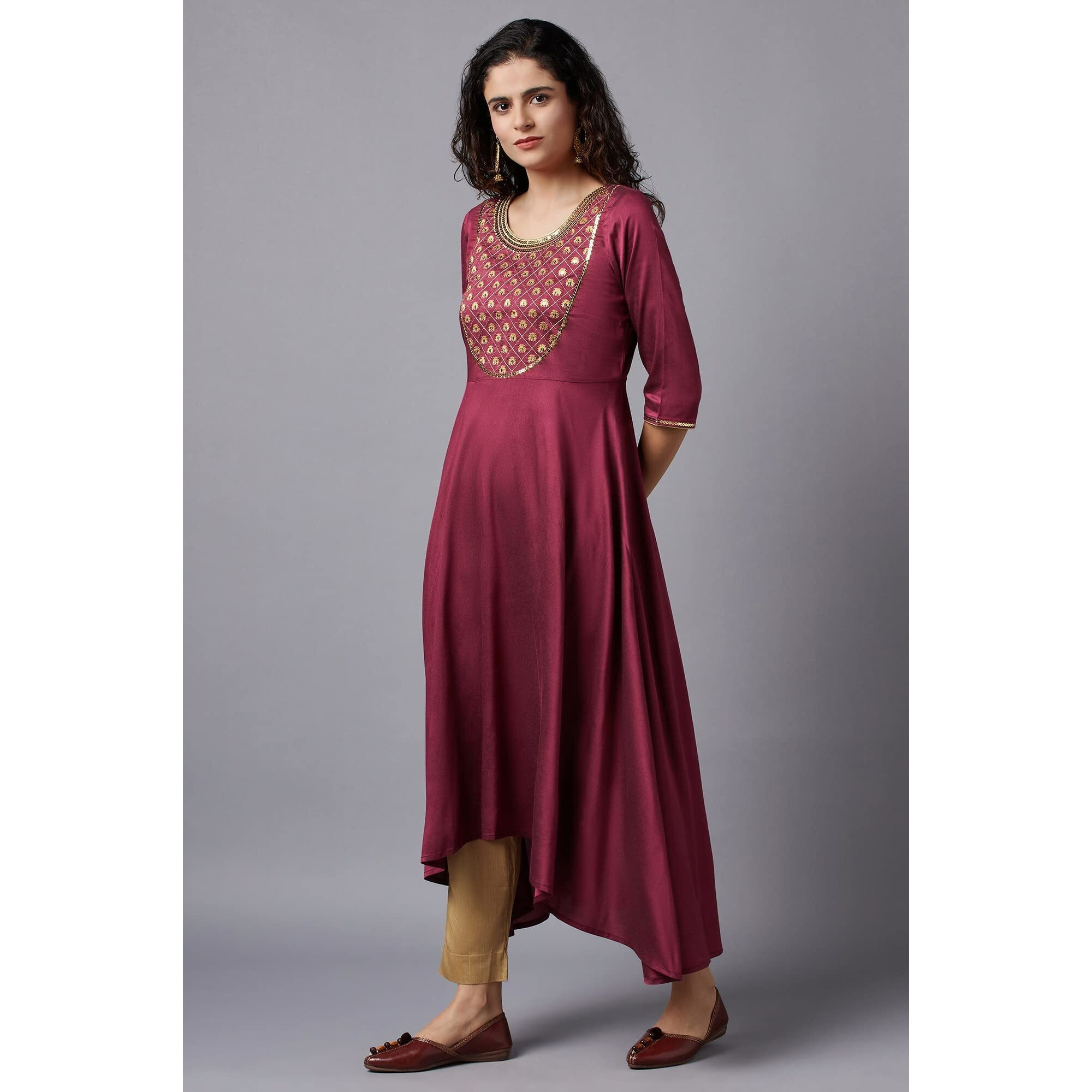 Aurelia Red Embroidered Regular Kurta with Zari
