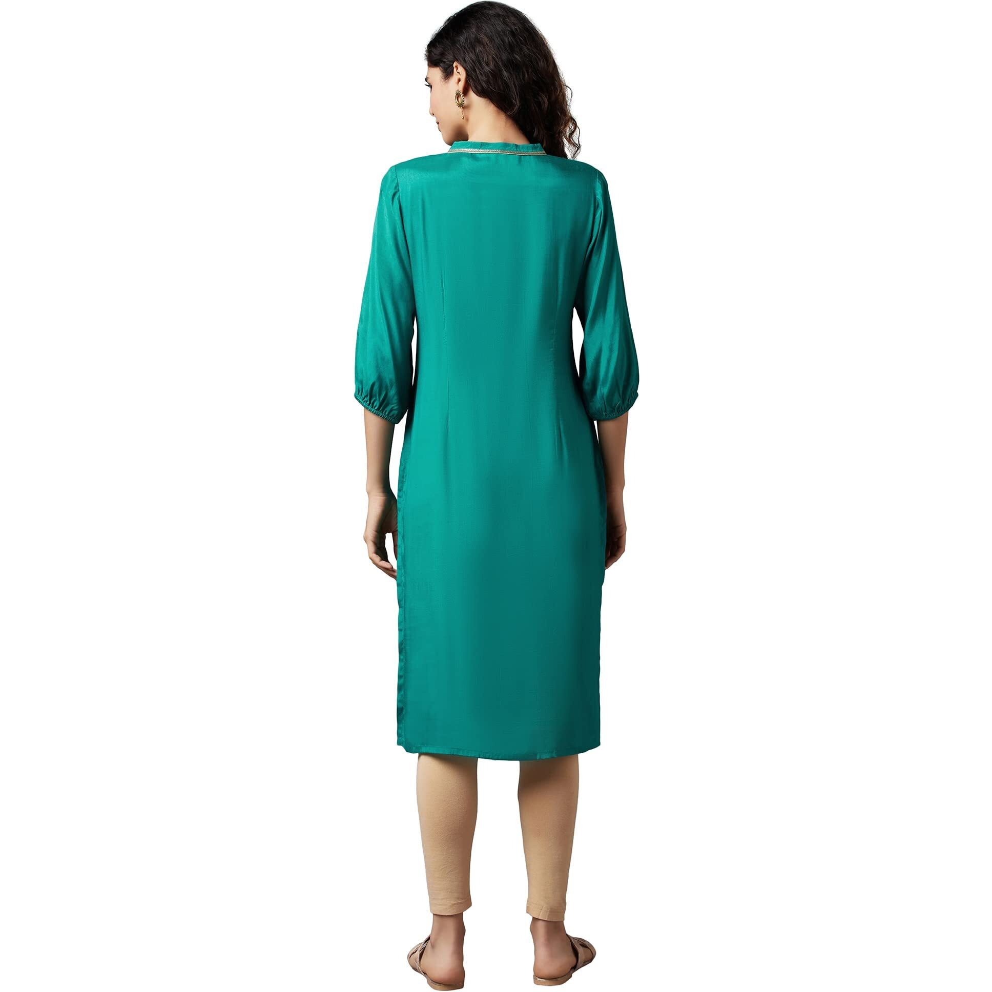 Aurelia Women's Polyester Floral Regular Kurta (22FEA13172-604001_Alpine Green_XS)