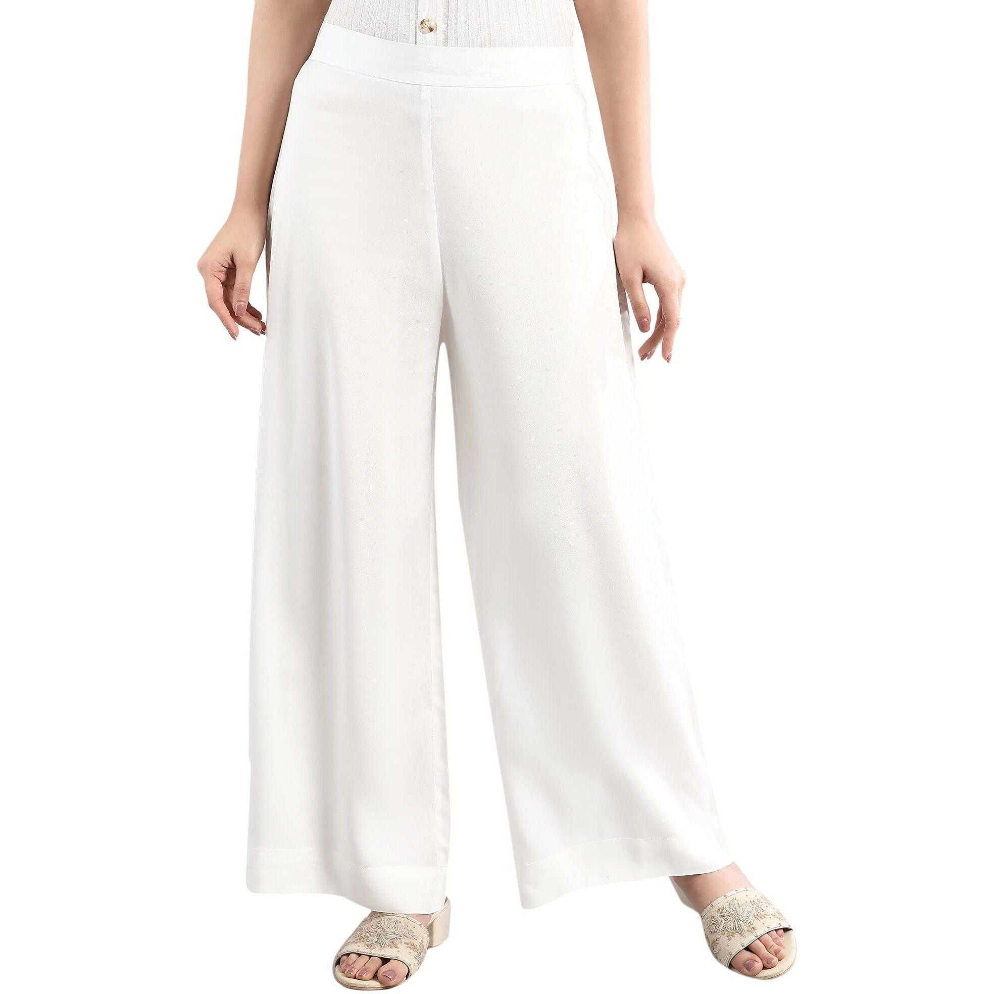Aurelia White Solid Palazzo Ethnic Bottomwear for Women
