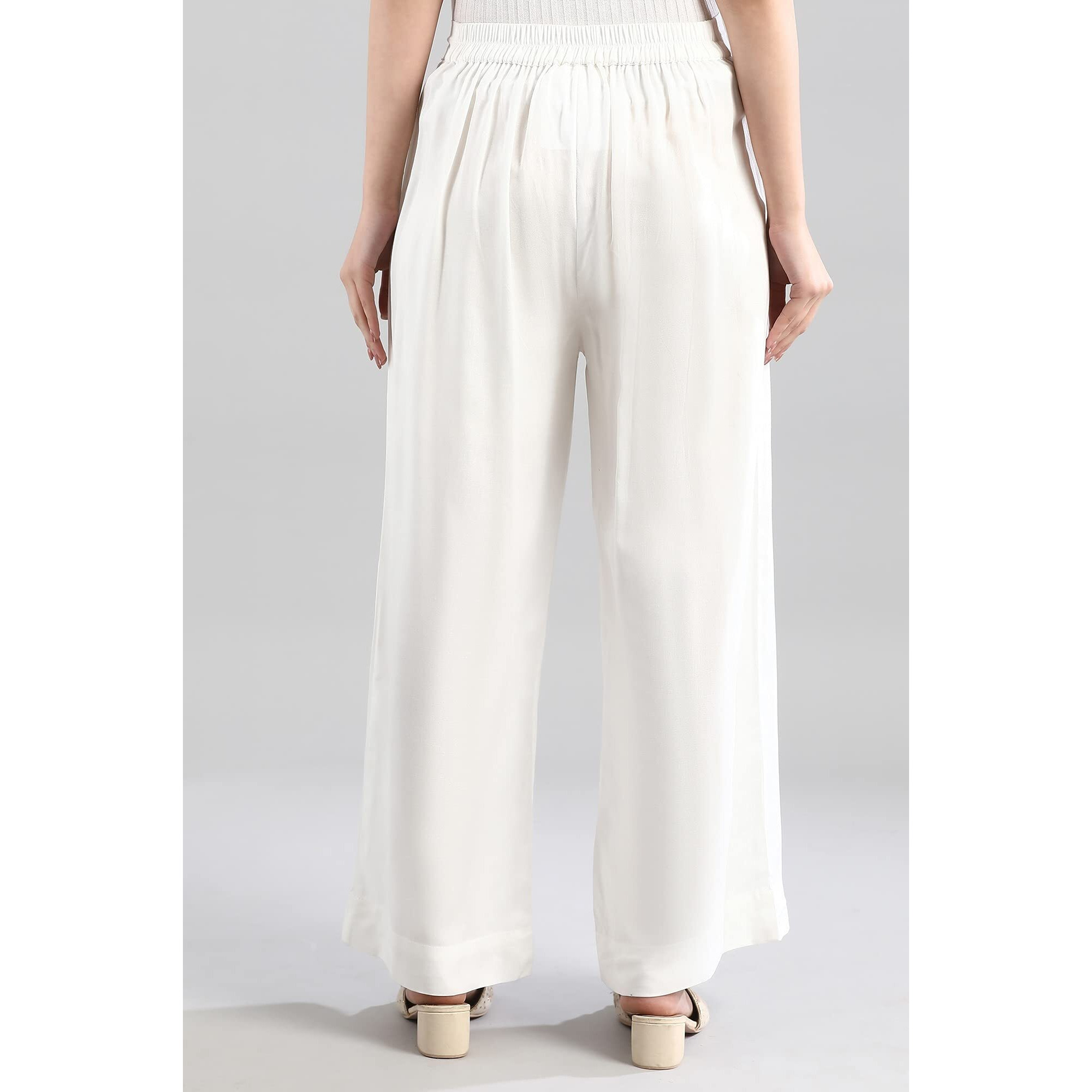 Aurelia White Solid Palazzo Ethnic Bottomwear for Women