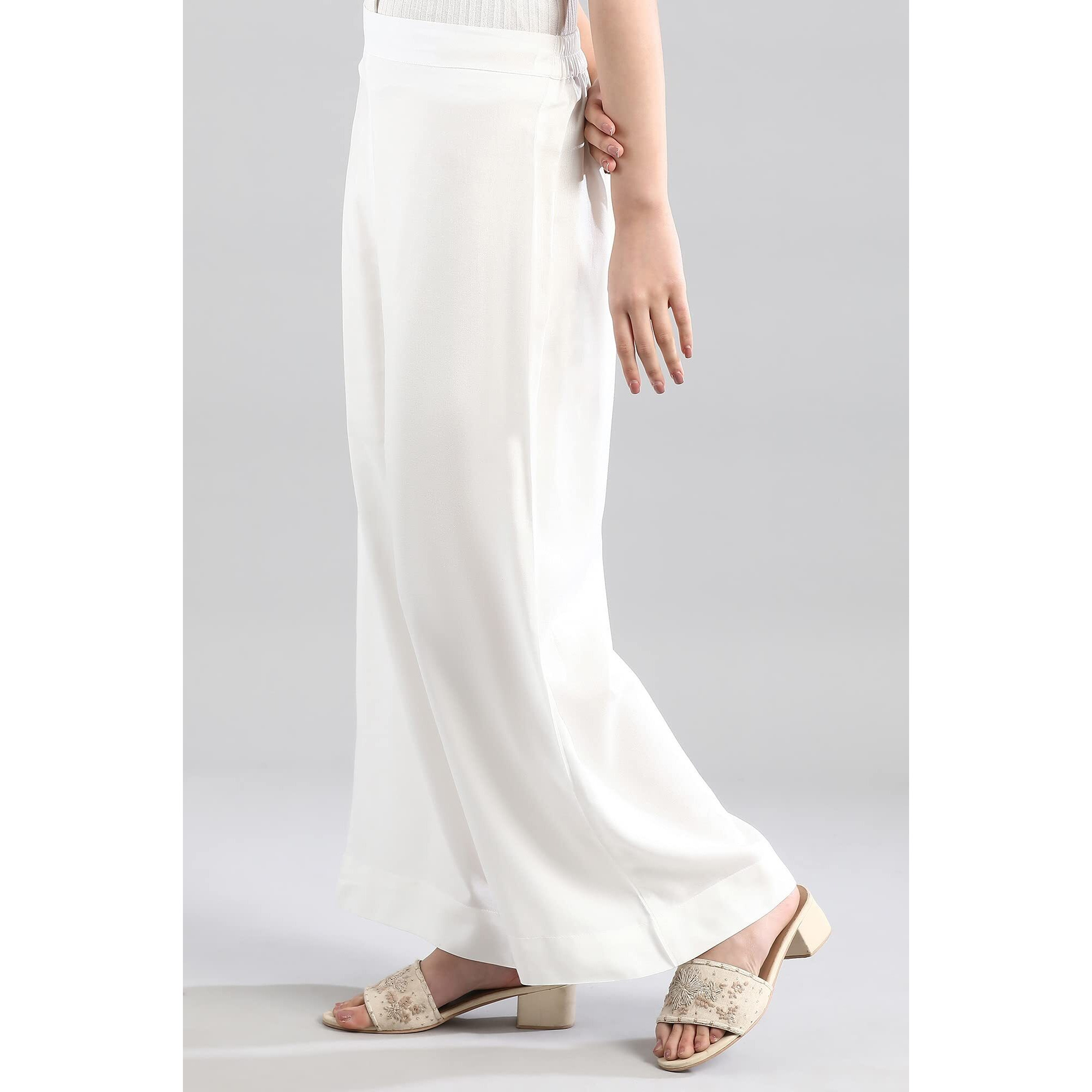 Aurelia White Solid Palazzo Ethnic Bottomwear for Women
