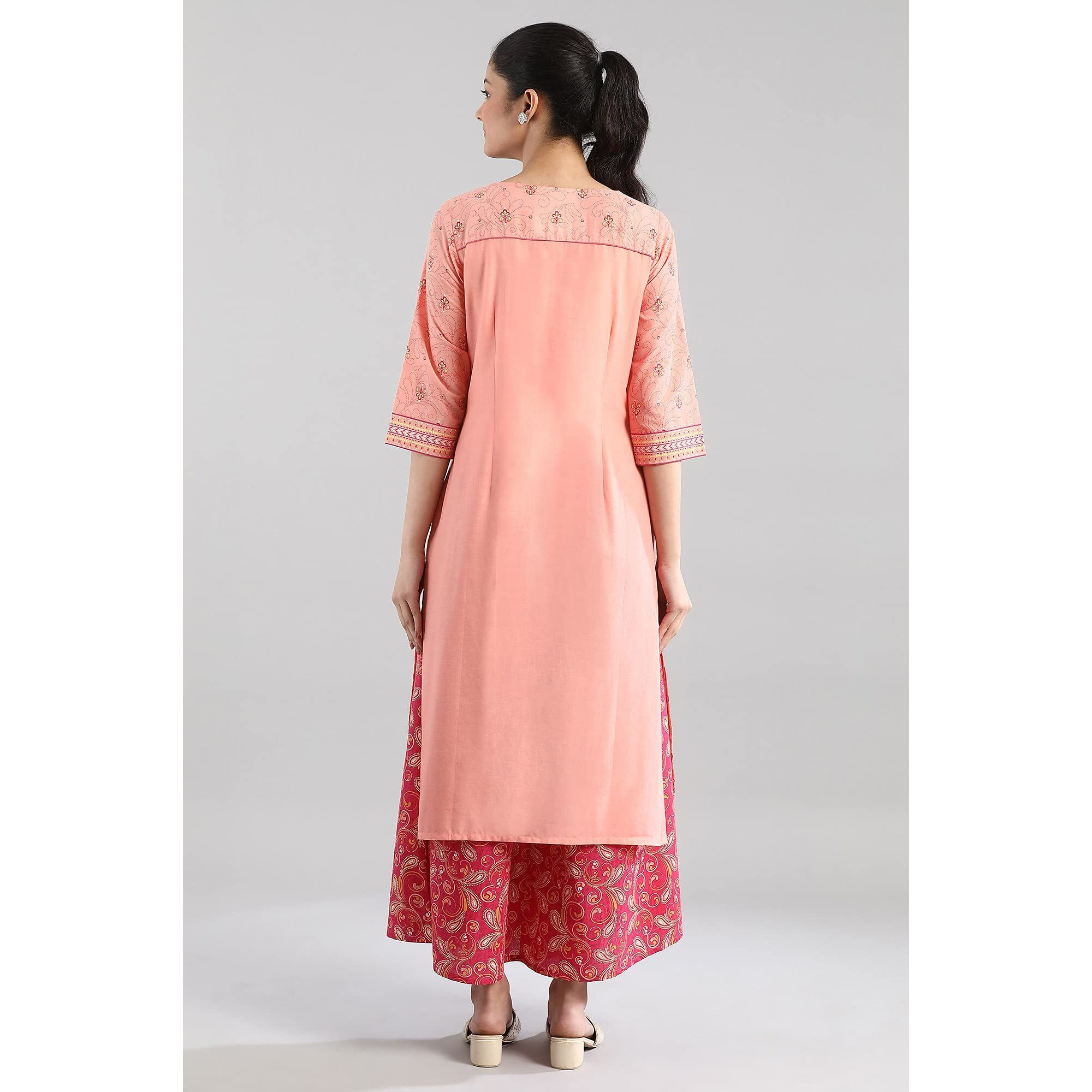 Aurelia Women's Peach Floral Printed Printed Cotton Regular Kurta
