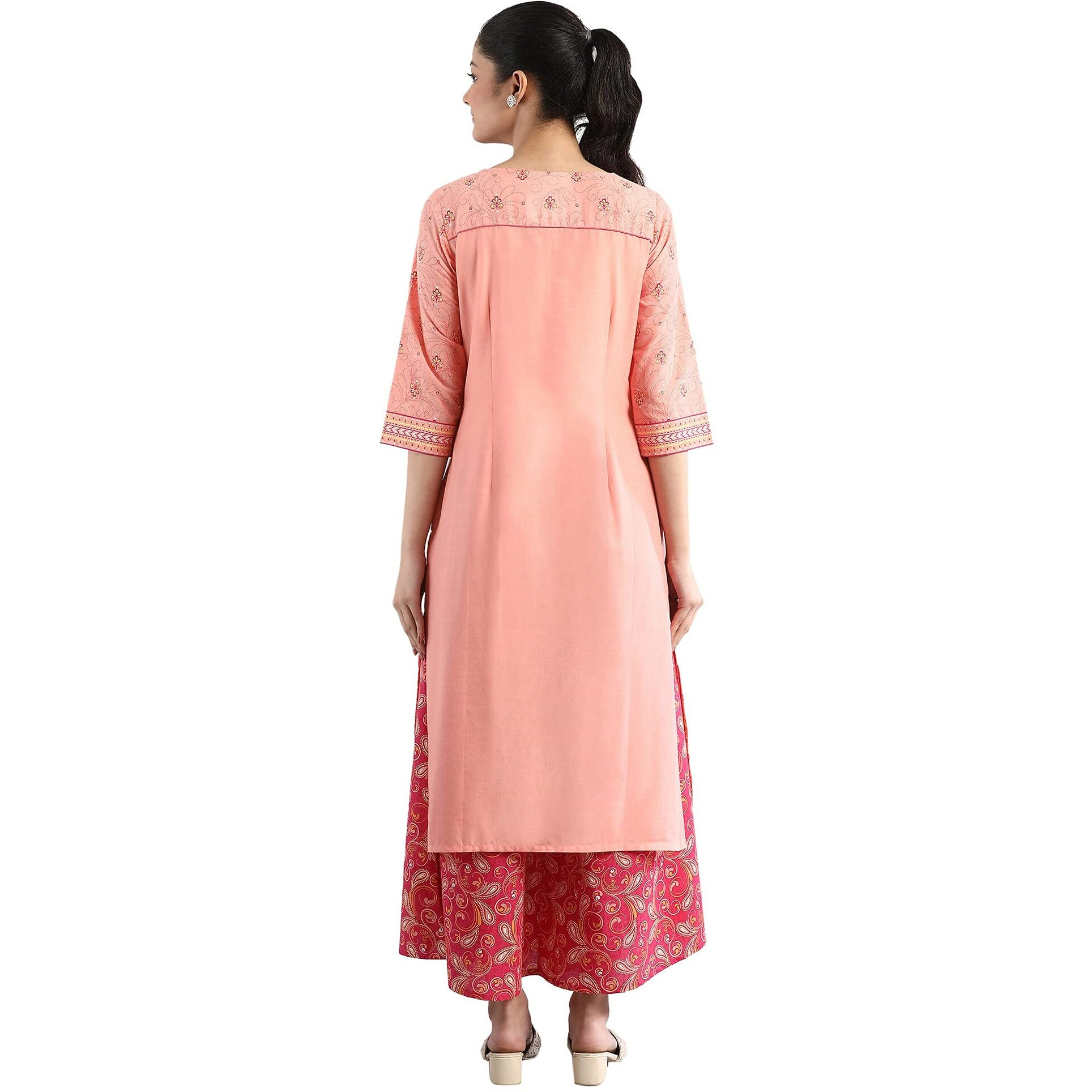 Aurelia Women's Peach Floral Printed Printed Cotton Regular Kurta