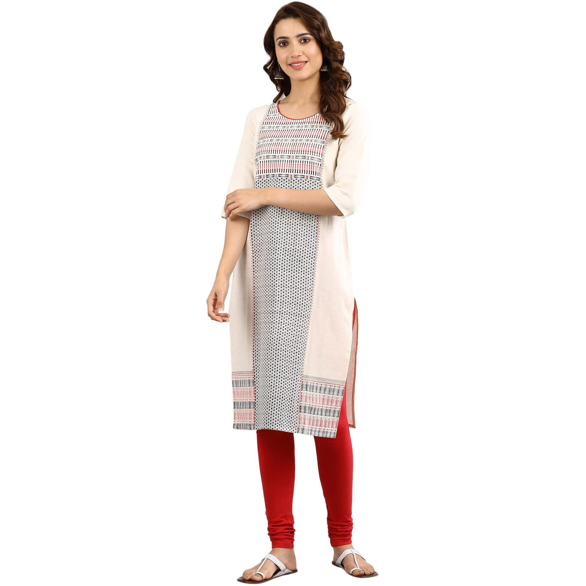 Aurelia Women's Cotton Blend Regular Kurta (22FEA10962-500721_Natural_M)