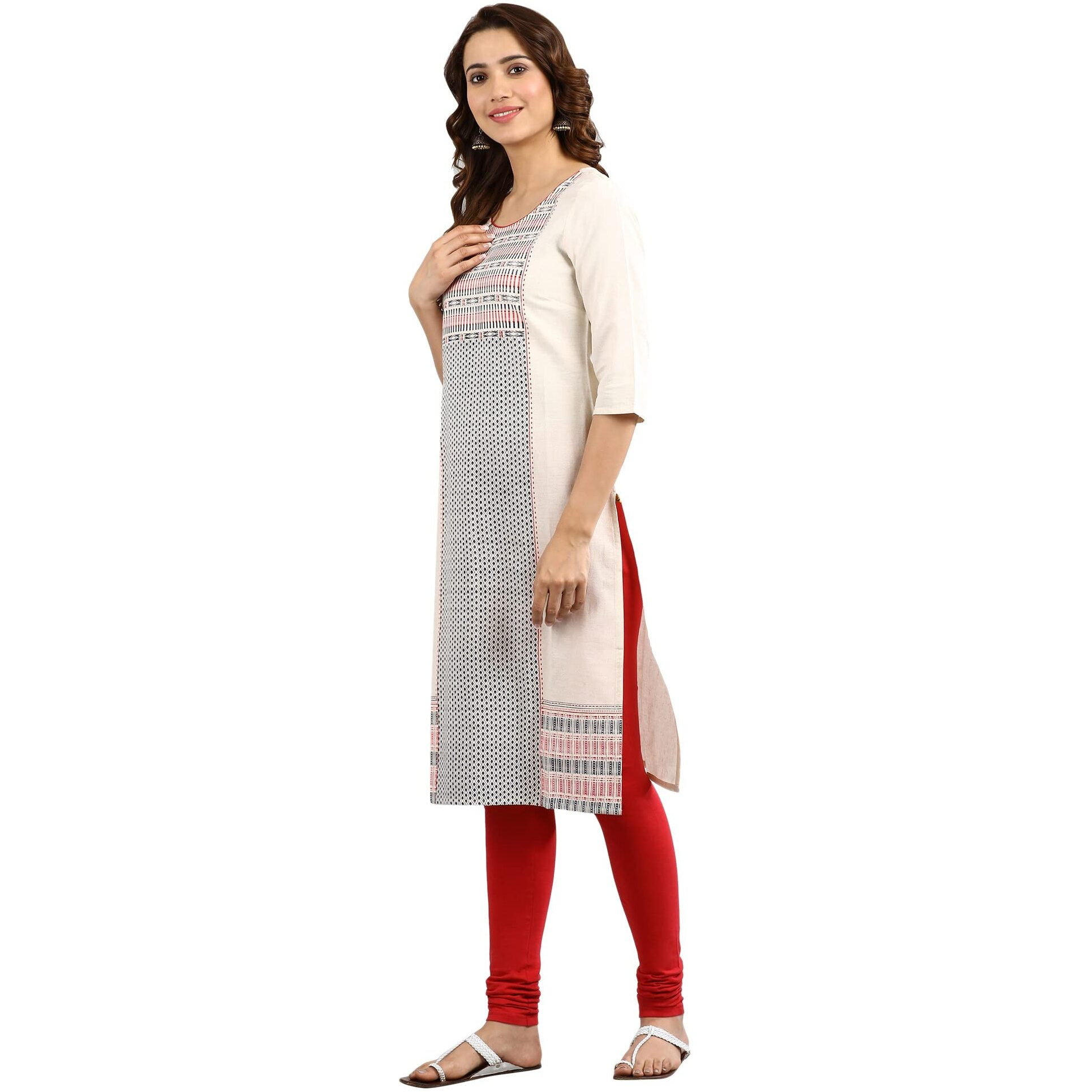 Aurelia Women's Cotton Blend Regular Kurta (22FEA10962-500721_Natural_M)