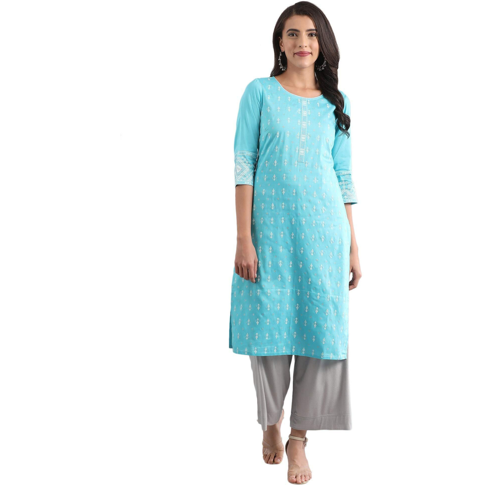 Aurelia Women Blue Casual Kurta in Round Neck_22FEA11250-501289_L