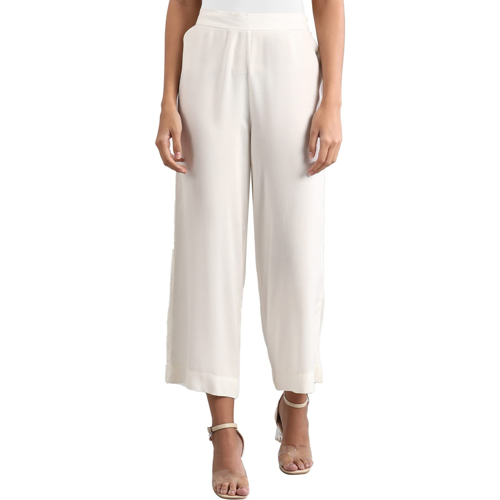 Aurelia White Solid Palazzo Pants for Women