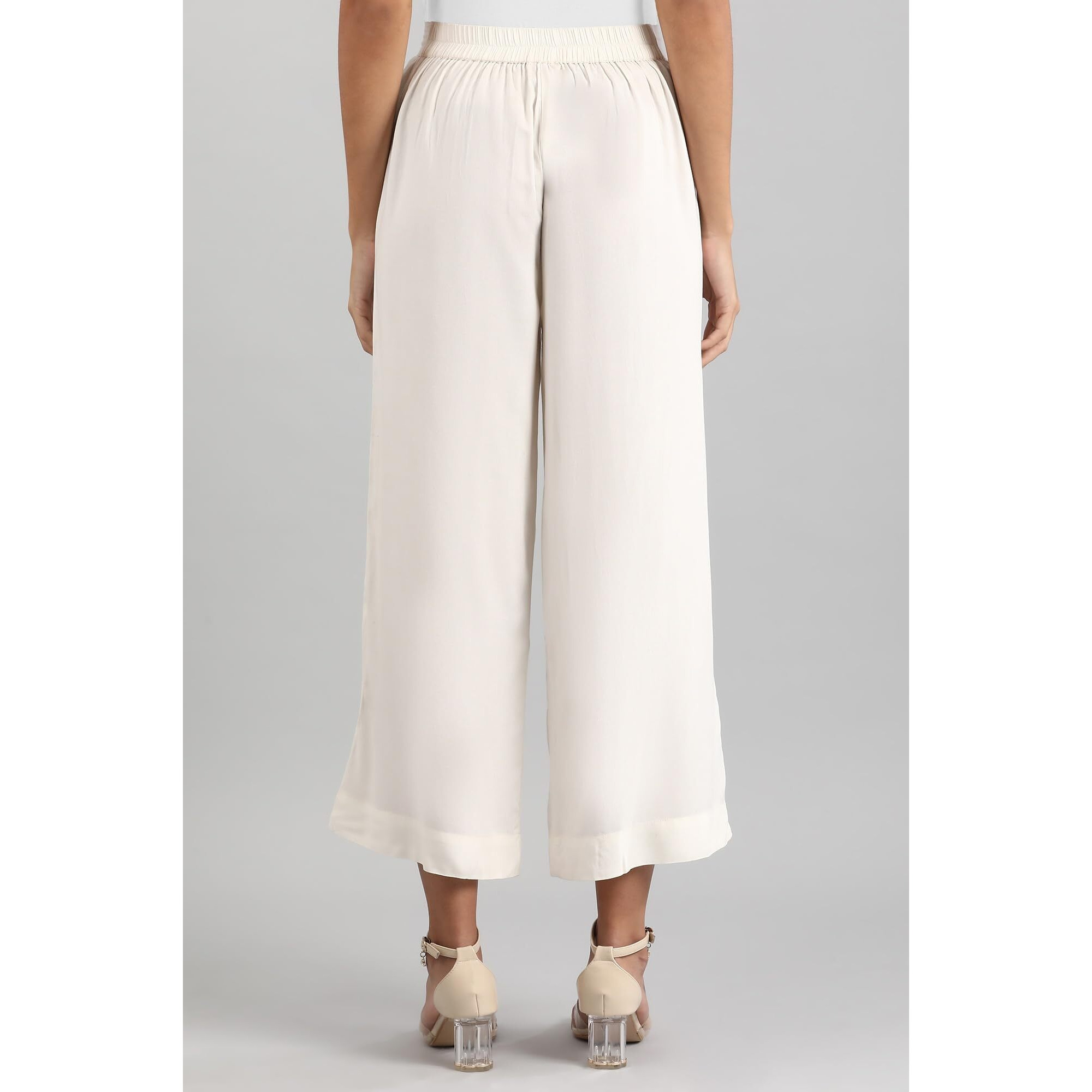 Aurelia White Solid Palazzo Pants for Women