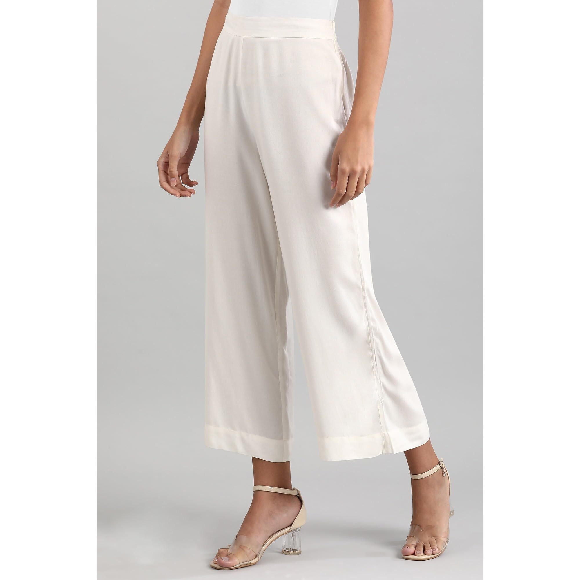 Aurelia White Solid Palazzo Pants for Women