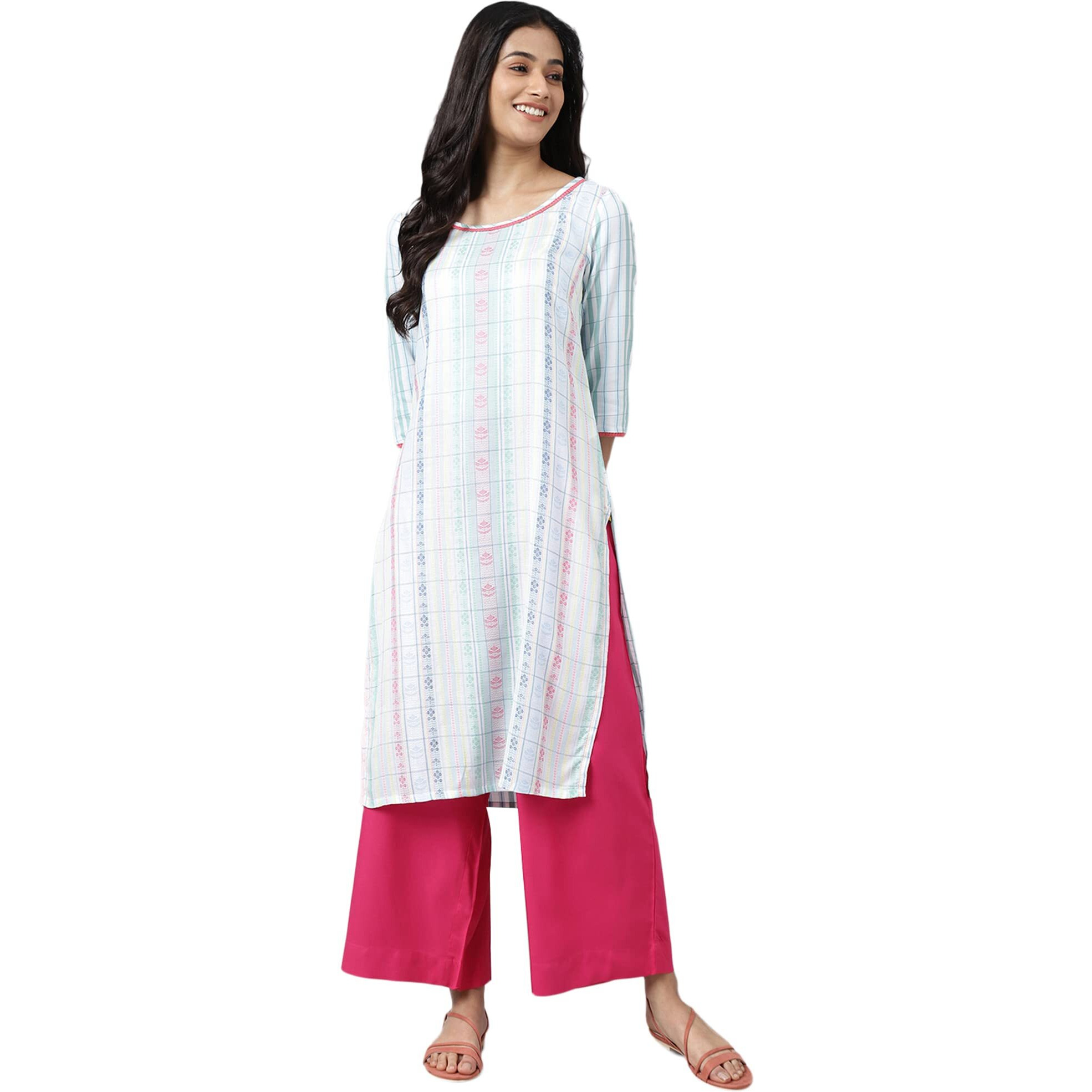 Aurelia Women Pure White Dobby Floral Yarn Dyed Straight Kurta_22AUA13363-702539_M