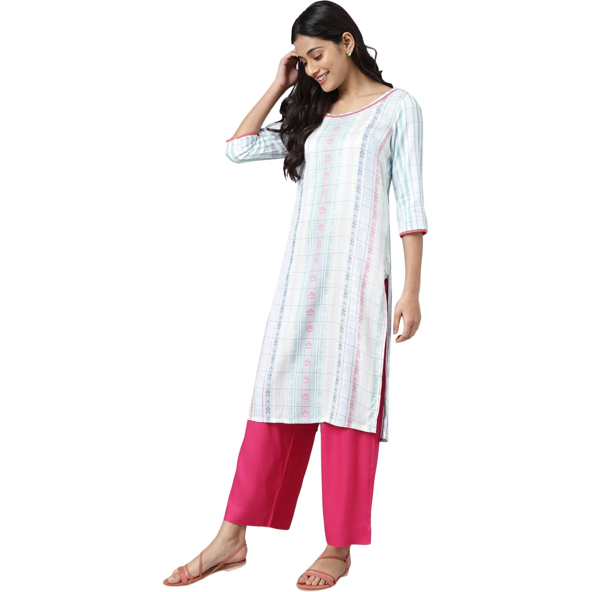 Aurelia Women Pure White Dobby Floral Yarn Dyed Straight Kurta_22AUA13363-702539_M