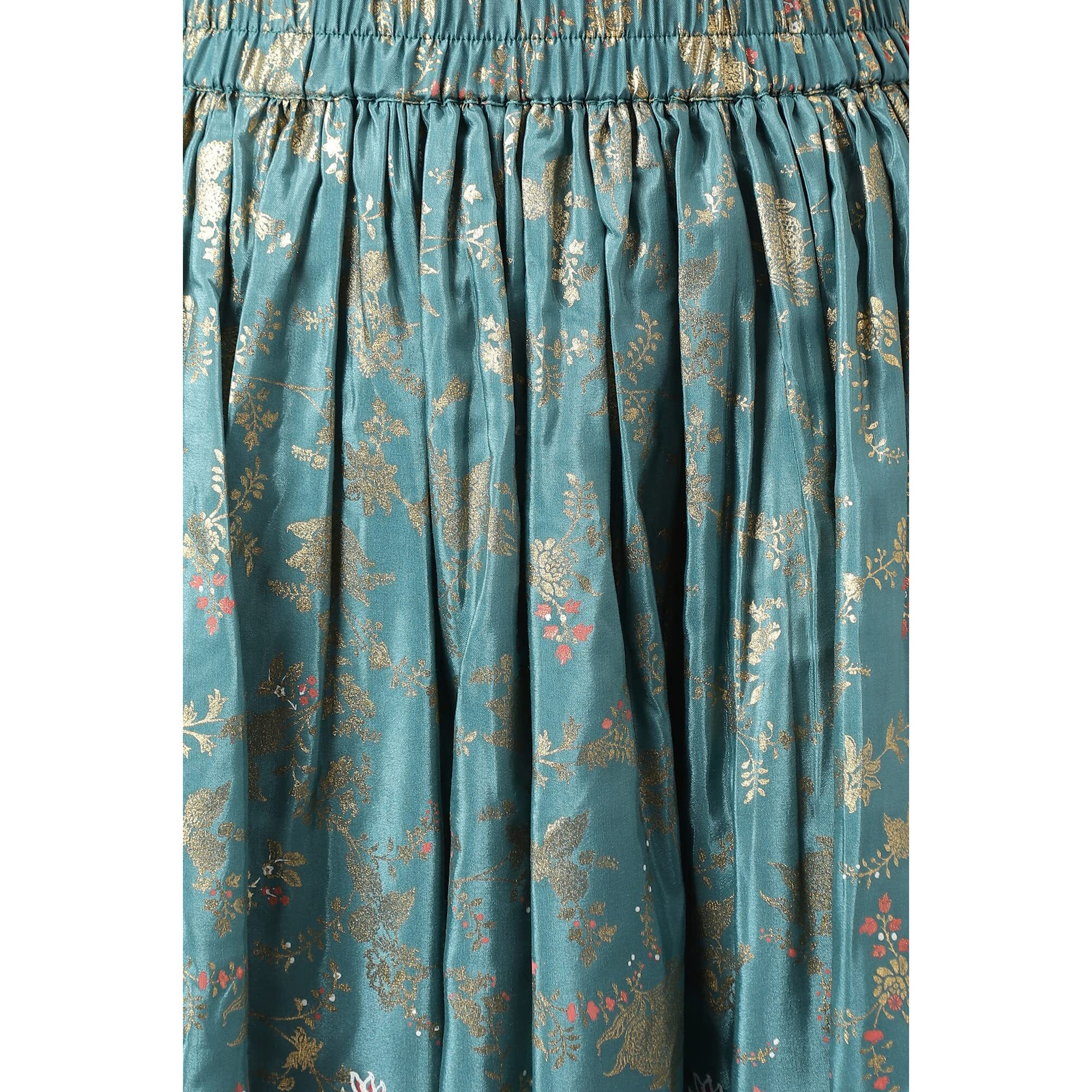 Aurelia Women's Liva Peach Embroidered Top With Green Skirt And Dupatta_22AUD10486-604496_XL