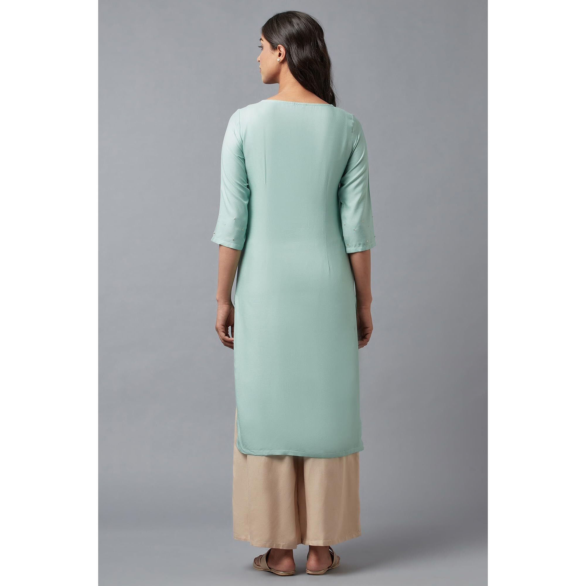 W for Woman Cotton Blue Striped Keyhole Neck Straight Kurta_22FEW17928-311823_L