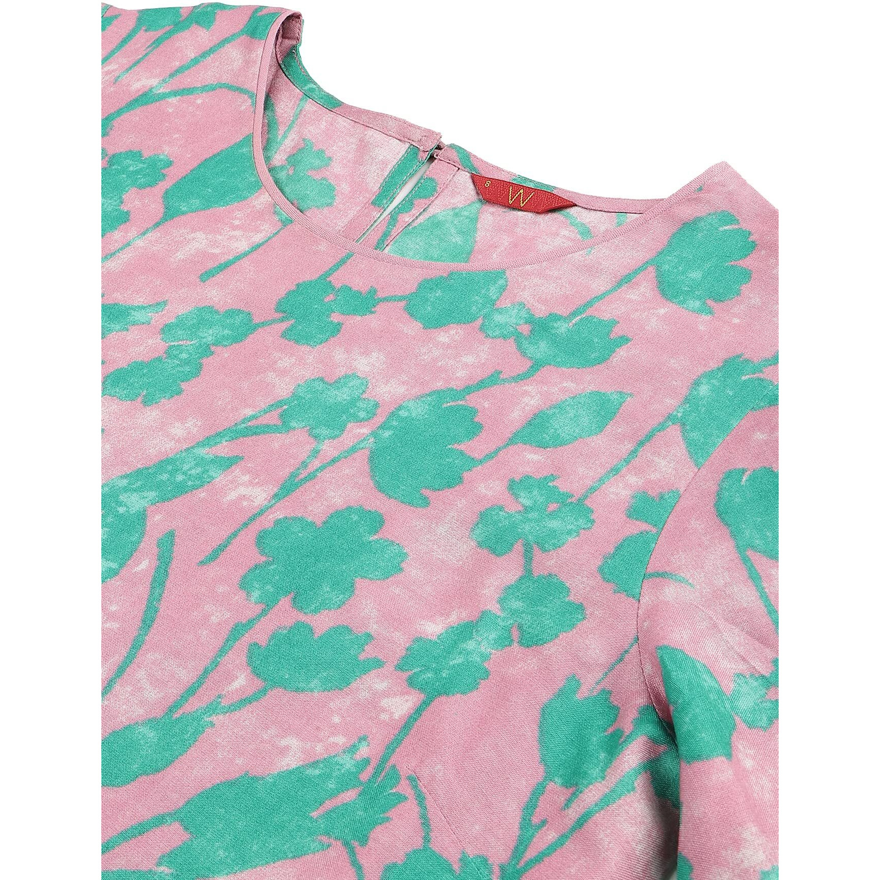 W for Woman Light Purple Floral Print Straight Kurta