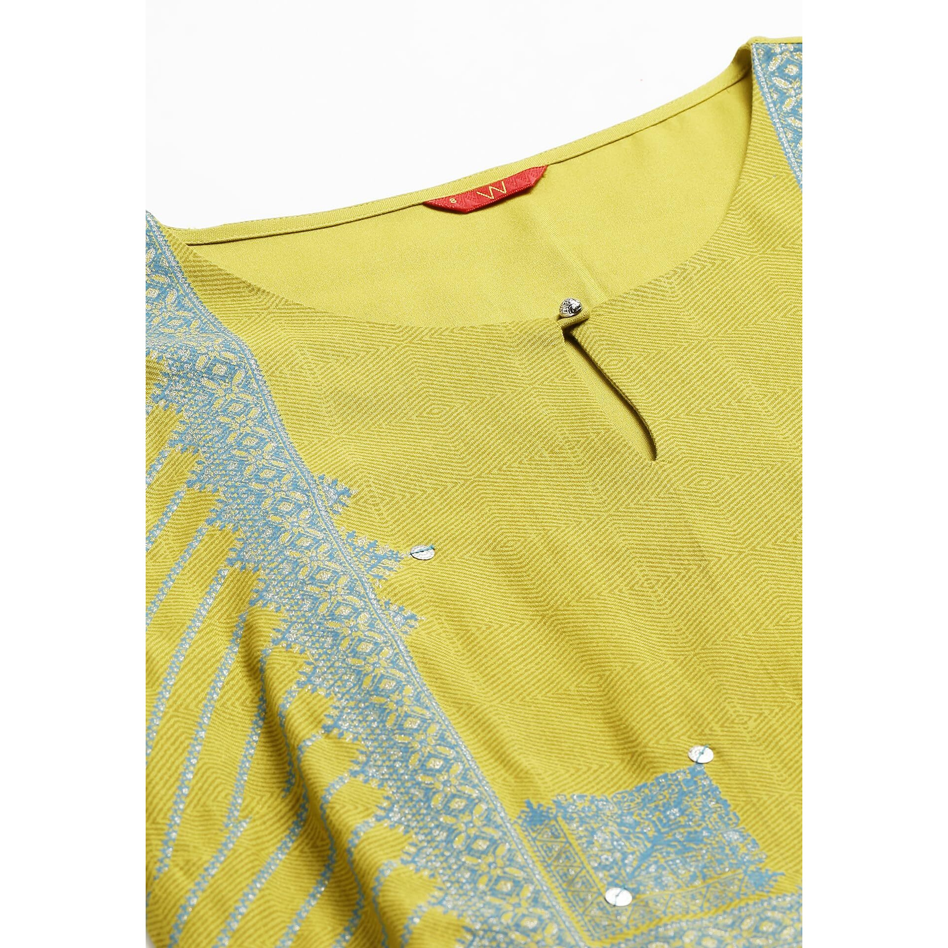 W for Woman Green Placement Print Embellished Kurta
