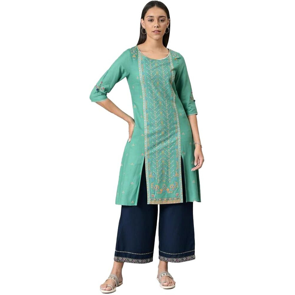 W for Woman Viscose Regular Kurta (22AUW18241-119939_Green_16