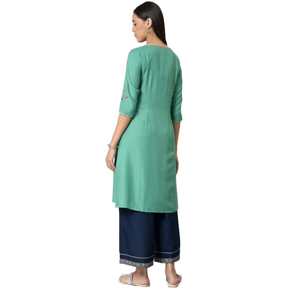W for Woman Viscose Regular Kurta (22AUW18241-119939_Green_16