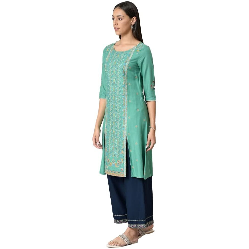 W for Woman Viscose Regular Kurta (22AUW18241-119939_Green_16
