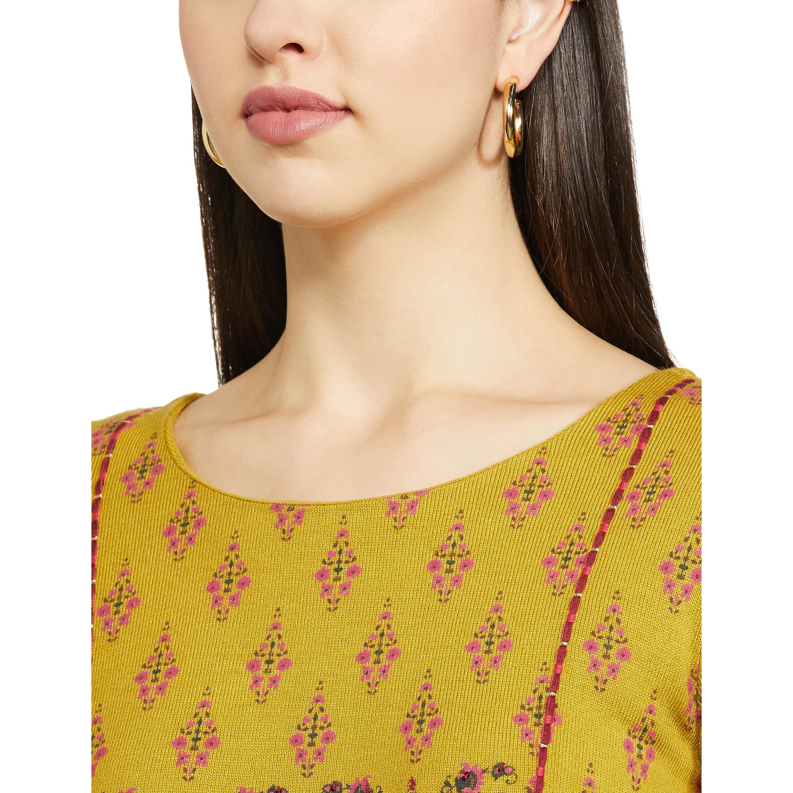 W for Woman Green Paisley Print Festive Winter Kurta_22NOW18338-119376P_S