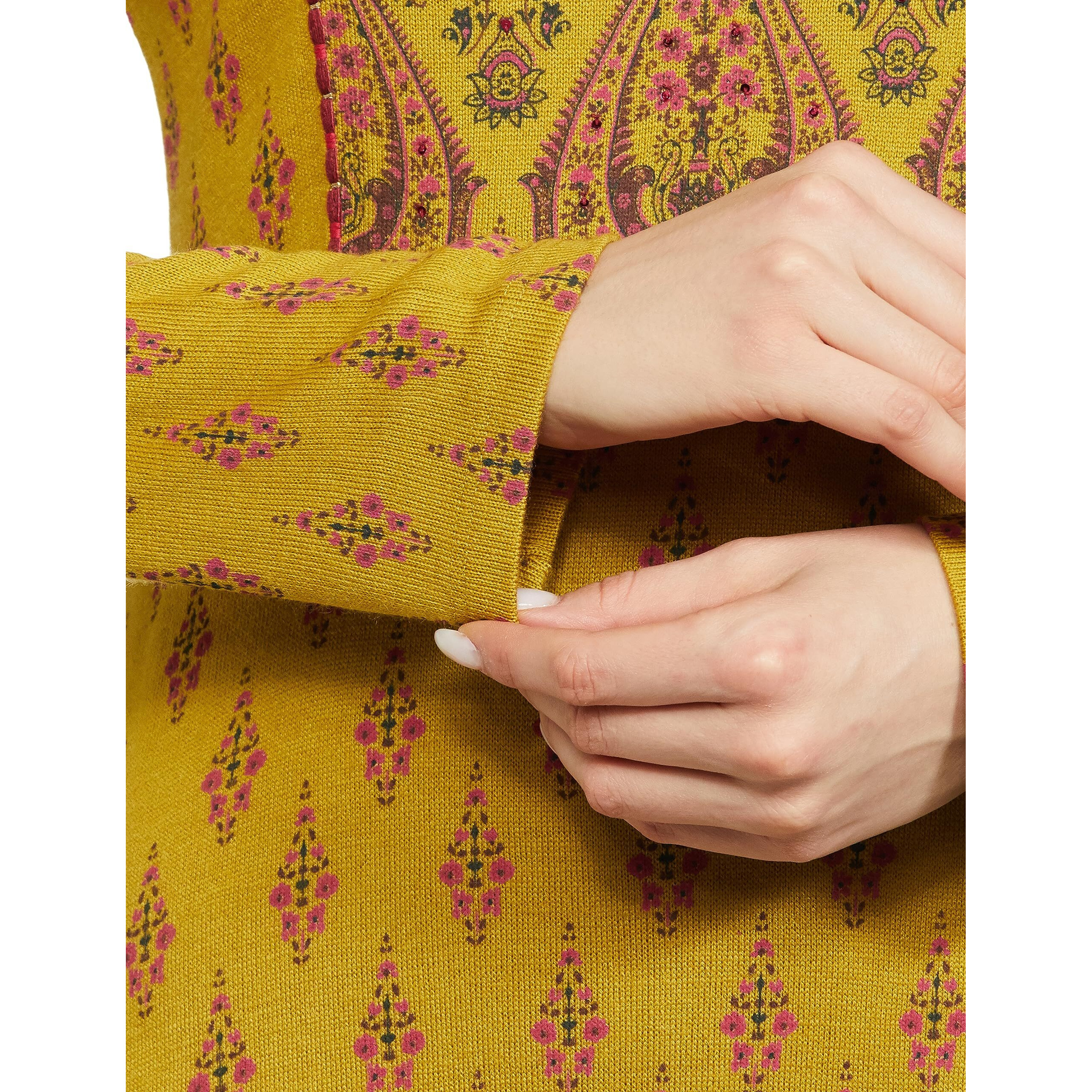 W for Woman Green Paisley Print Festive Winter Kurta_22NOW18338-119376P_S