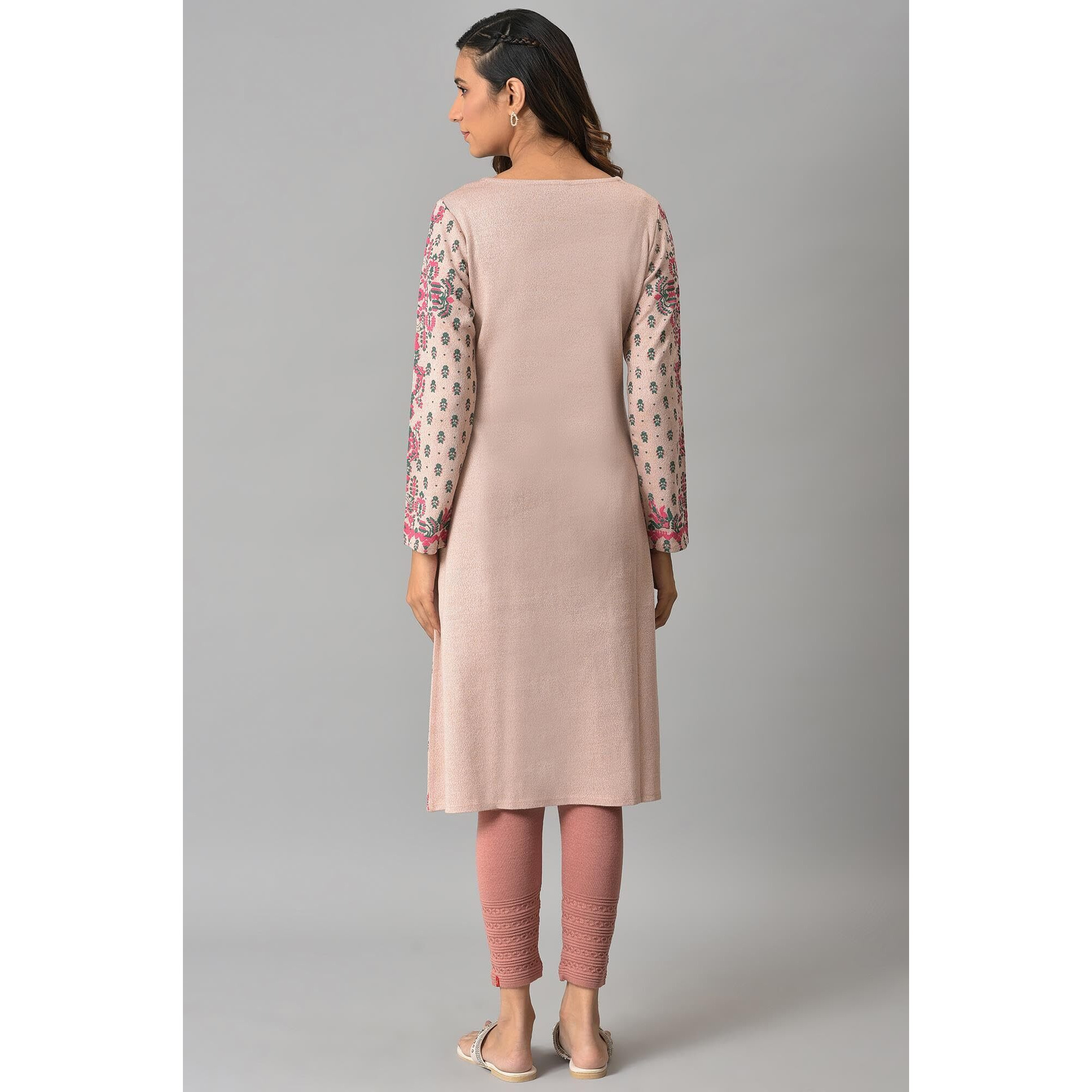 W for Woman Pink A-line Floral Printed Winter Kurta in V-Neck_22NOW18534-119381P_3XL