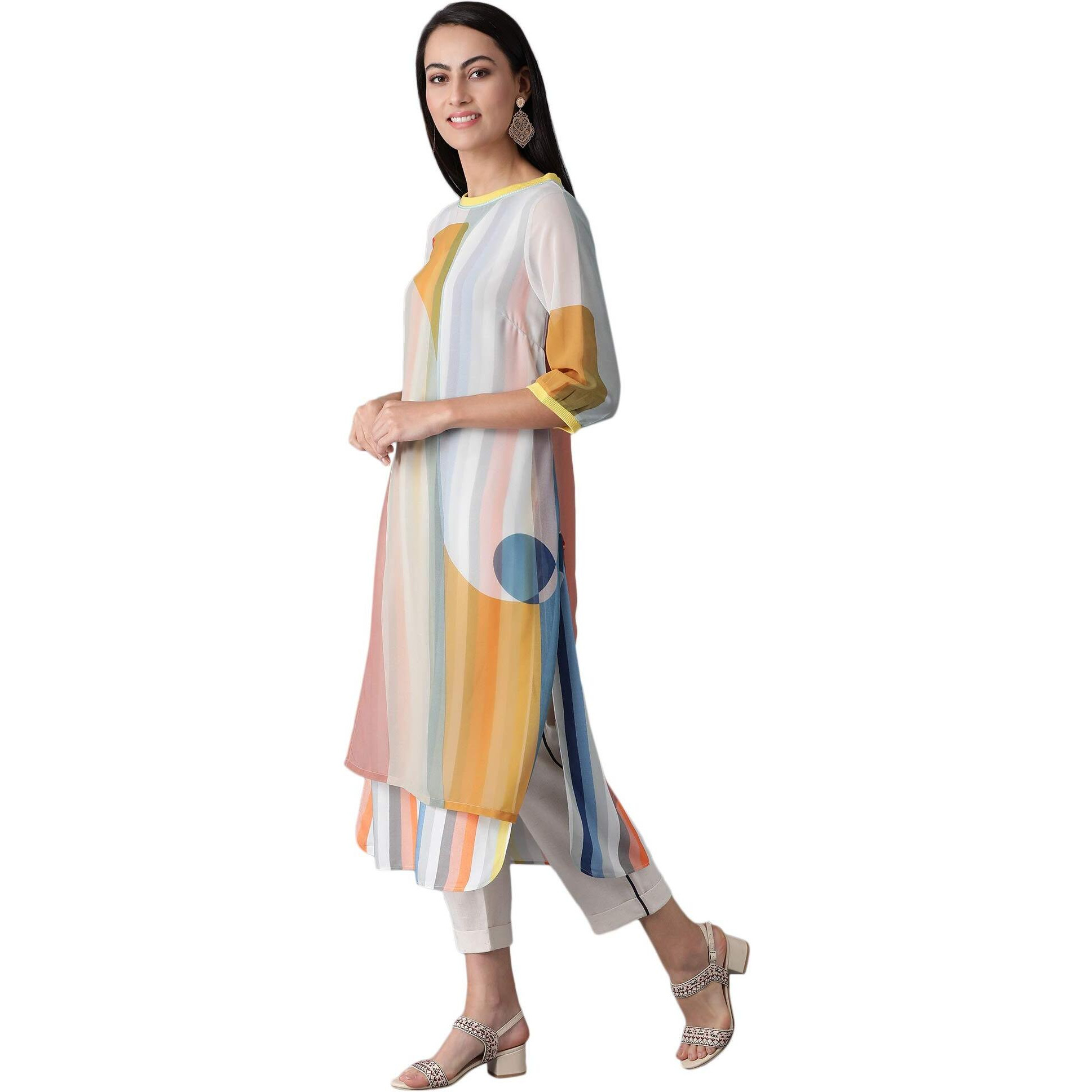 W for Woman Bright Multicolor Layered Kurta_21FEW13323-114053_XS