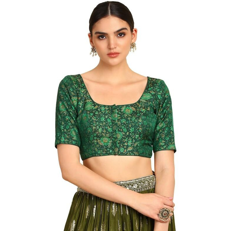 Soch Womens Green Floral Print Tussar Princess Line Padded Blouse