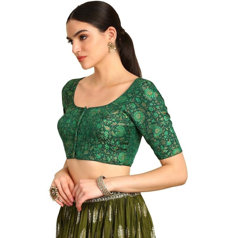 Soch Womens Green Floral Print Tussar Princess Line Padded Blouse