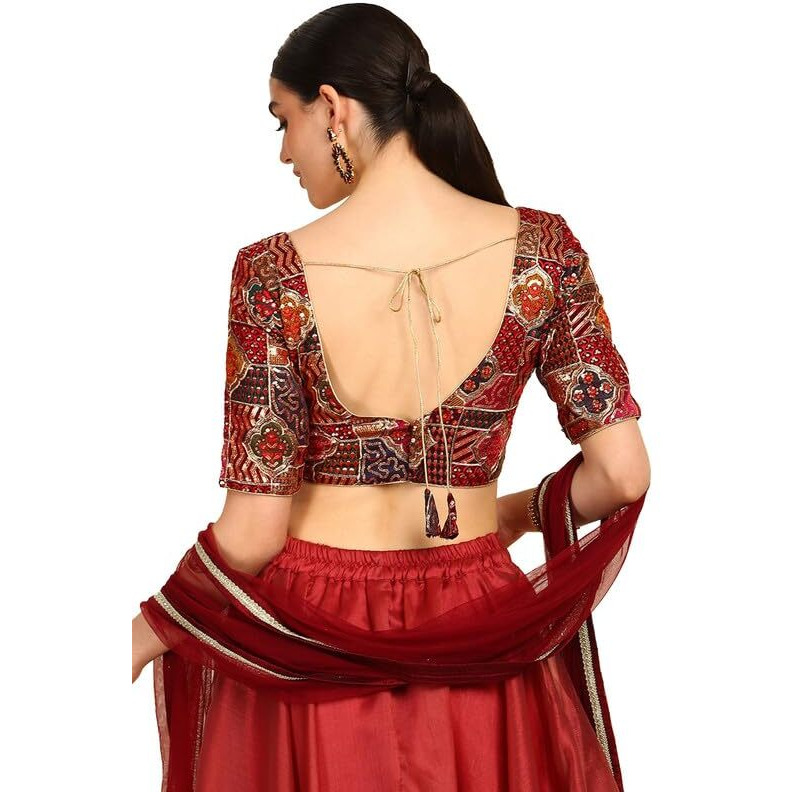 Soch Womens Maroon Sequinned Embellished Georgette Padded Blouse