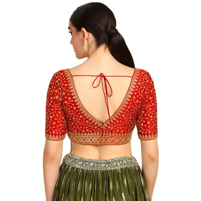 Soch Womens Red Zari Embroidery Padded Silk Blend Blouse with Sequins