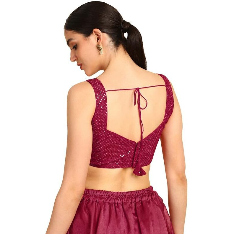 Soch Womens Fuchsia Sequinned Sweetheart Neck Georgette Padded Blouse