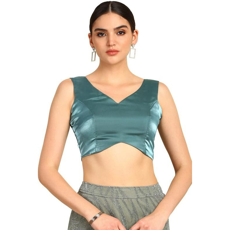 Soch Womens Teal V-Neck Tissue Princess Line Padded Blouse