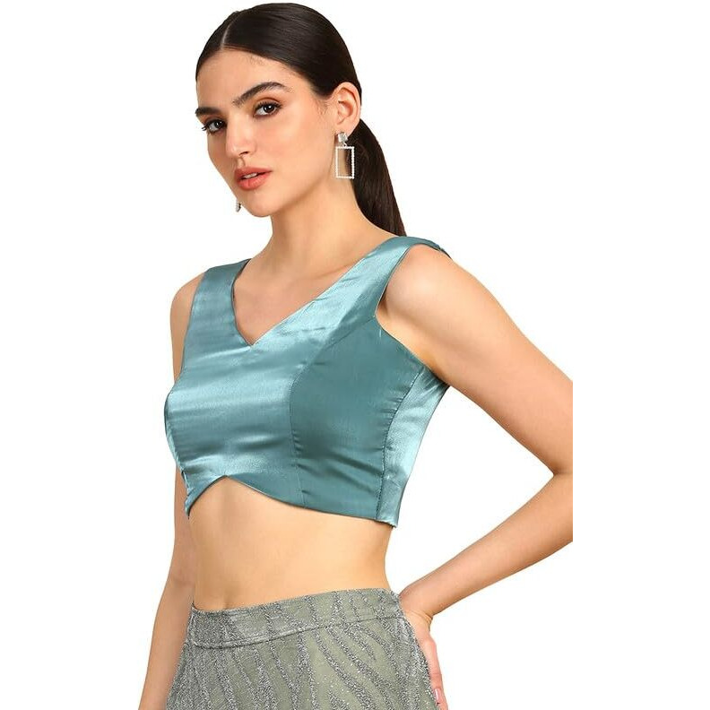 Soch Womens Teal V-Neck Tissue Princess Line Padded Blouse