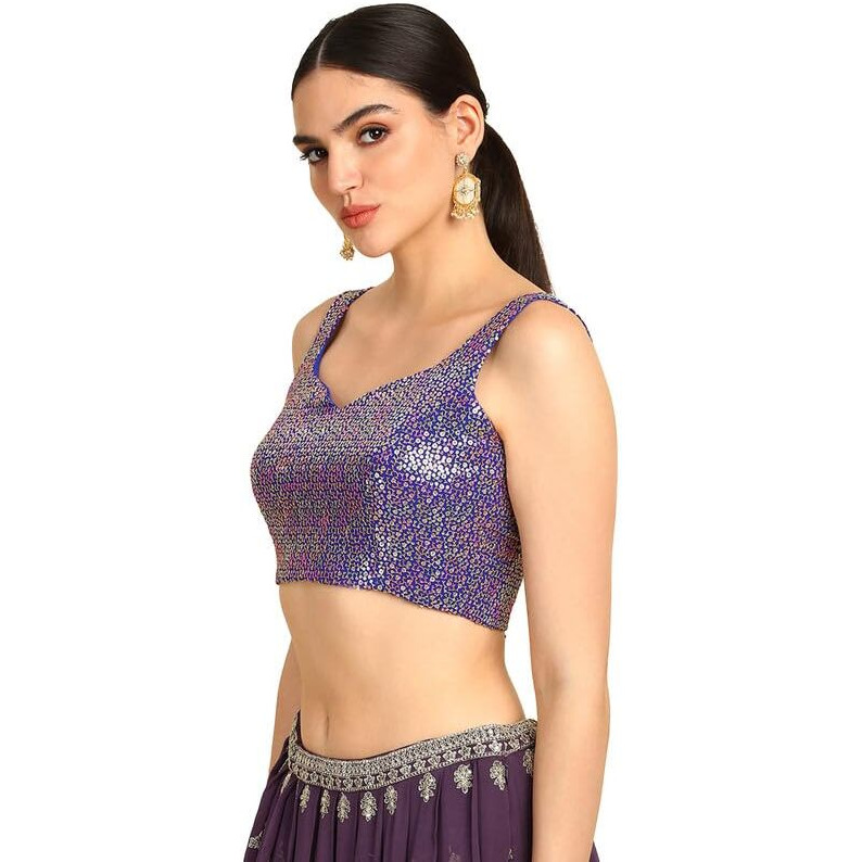 Soch Womens Indigo Sequinned Embellished Georgette Padded Blouse