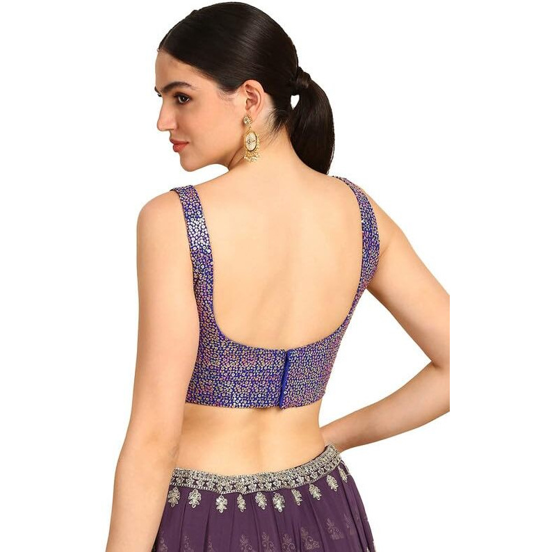 Soch Womens Indigo Sequinned Embellished Georgette Padded Blouse