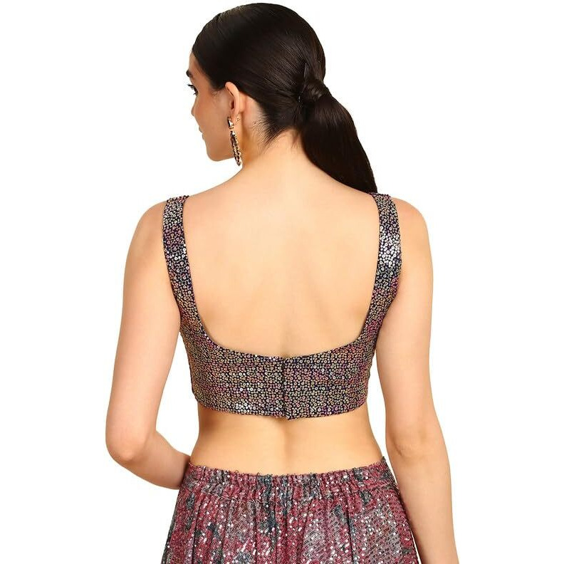 Soch Womens Blue Sequinned Embellished Georgette Padded Blouse